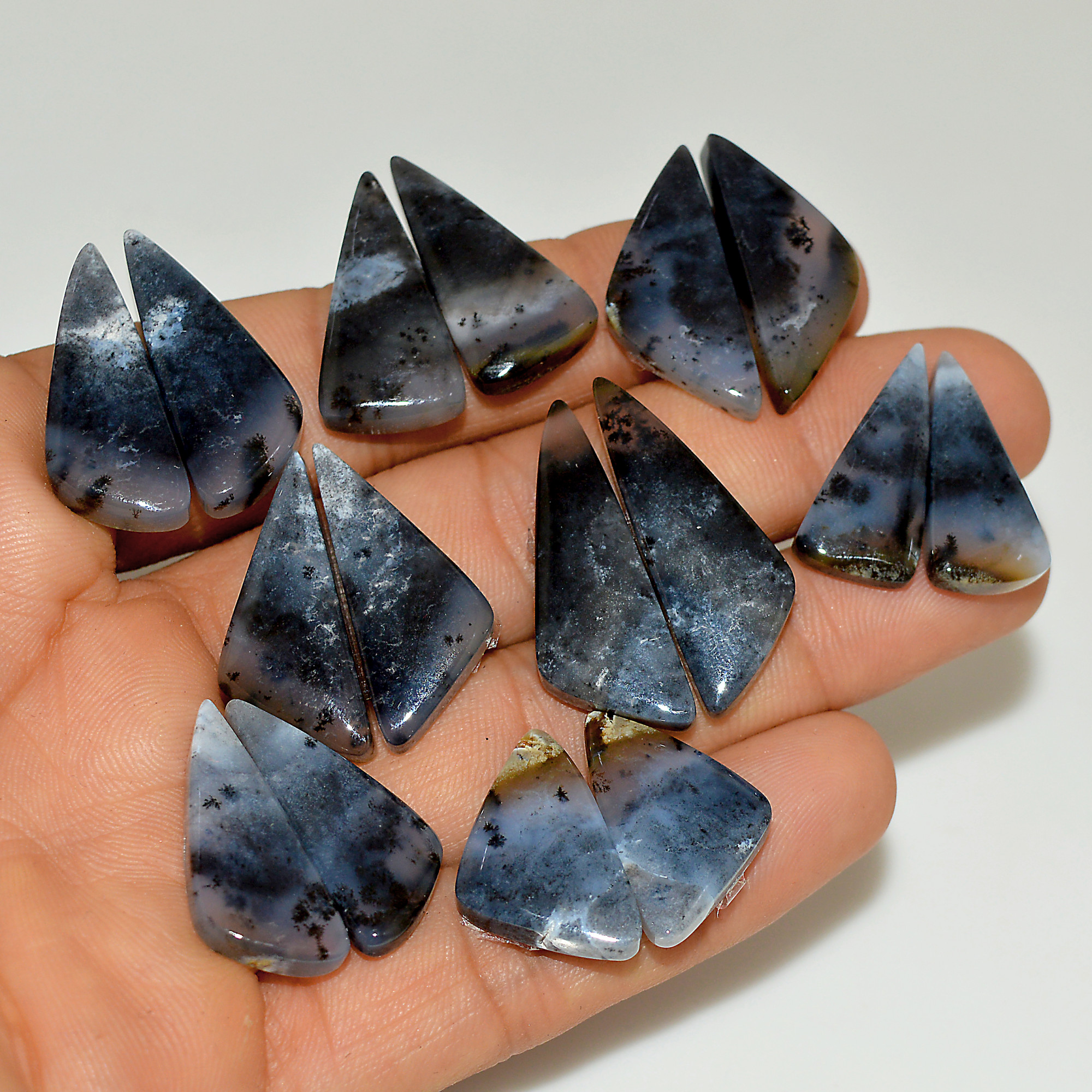 8 Pairs 193 Cts Natural White Dendrite Agate Cabochon Pair Lot Dendrite Opal Dangle Drop Silver Earrings For Women 30x10 20x10mm 16941