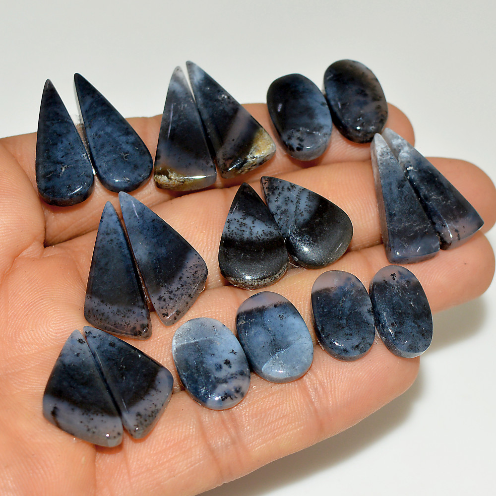 Image of 9 Pairs 167 Cts Natural White Dendrite Agate Cabochon Pair Lot Dendrite Opal Dangle Drop Silver Earrings For Women 25x10 14x10mm #16947