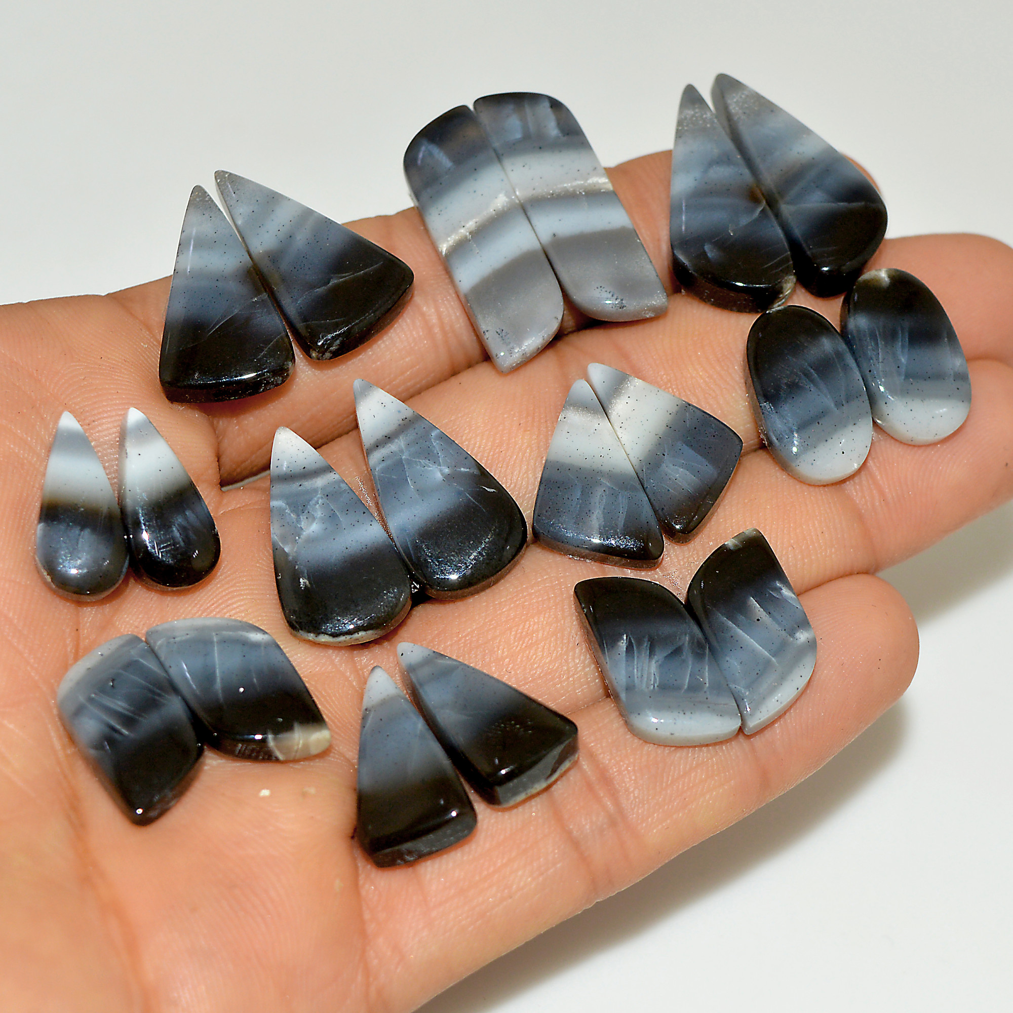 10 Pairs 178 Cts Natural White Dendrite Agate Cabochon Pair Lot Dendrite Opal Dangle Drop Silver Earrings For Women 28x7 15x5mm 16952