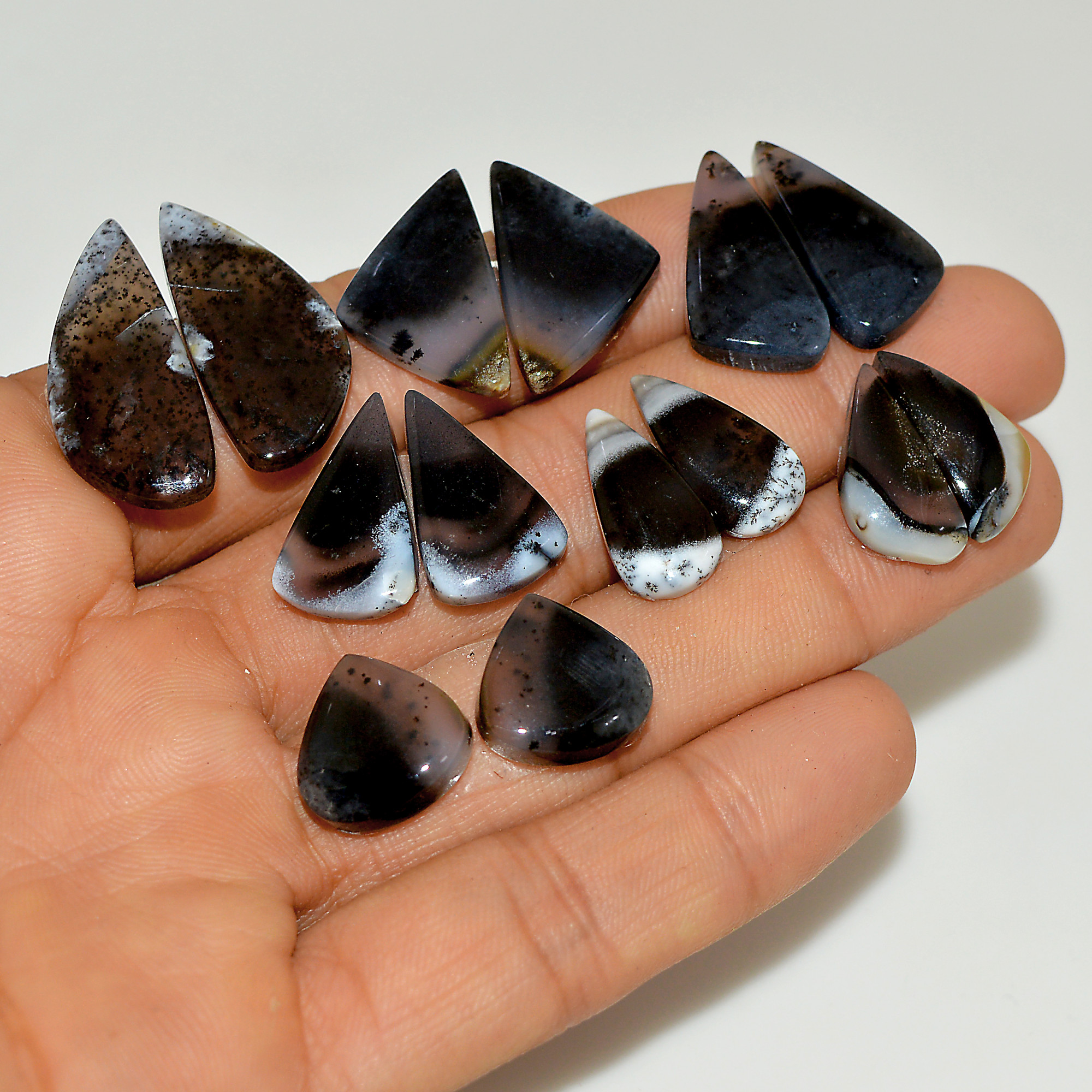 7 Pairs 124 Cts Natural White Dendrite Agate Cabochon Pair Lot Dendrite Opal Dangle Drop Silver Earrings For Women 26x10 16x6mm 16956