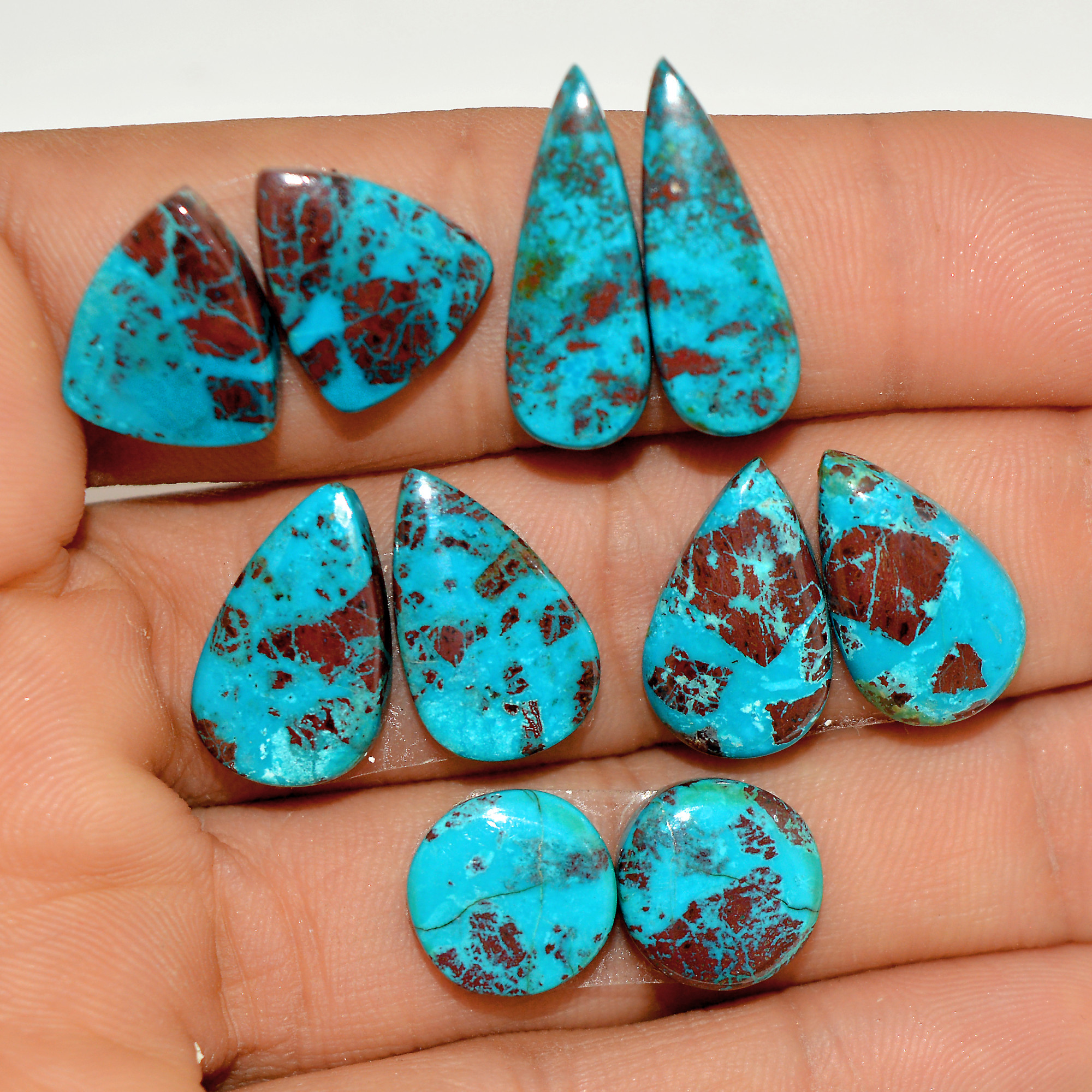 5 Pairs 52 Cts Natural Green Chrysocolla Cabochon Pair Lot Chrysocolla Dangle Drop Silver Earrings Jewelry For Women 20x5 10x10mm 16960