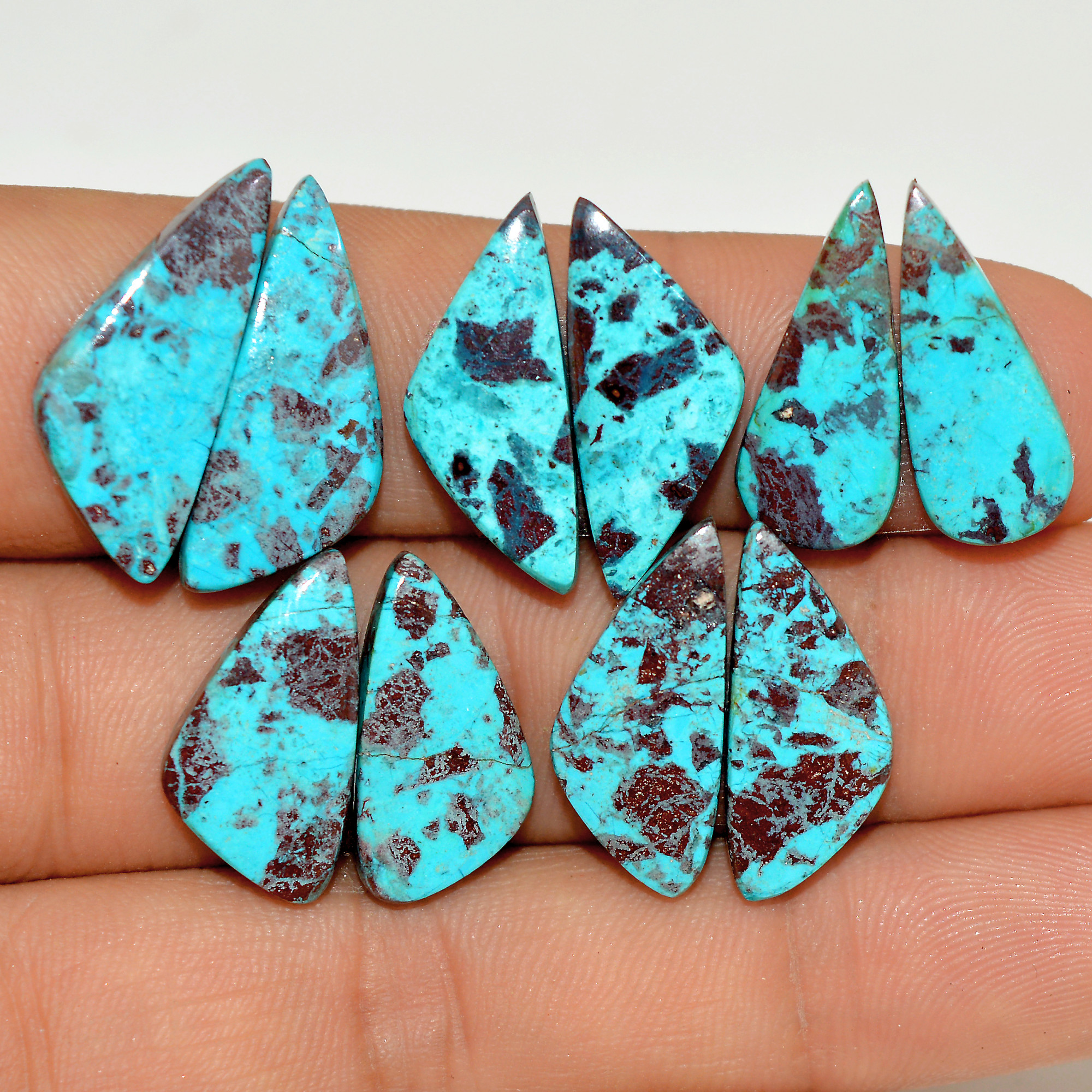 5 Pairs 49 Cts Natural Green Chrysocolla Cabochon Pair Lot Chrysocolla Dangle Drop Silver Earrings Jewelry For Women 23x10 18x8mm 16961