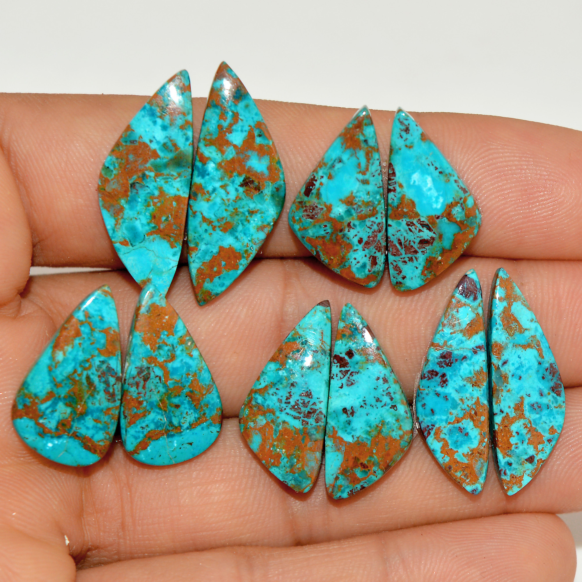 5 Pairs 61 Cts Natural Green Chrysocolla Cabochon Pair Lot Chrysocolla Dangle Drop Silver Earrings Jewelry For Women 25x10 20x10mm 16964