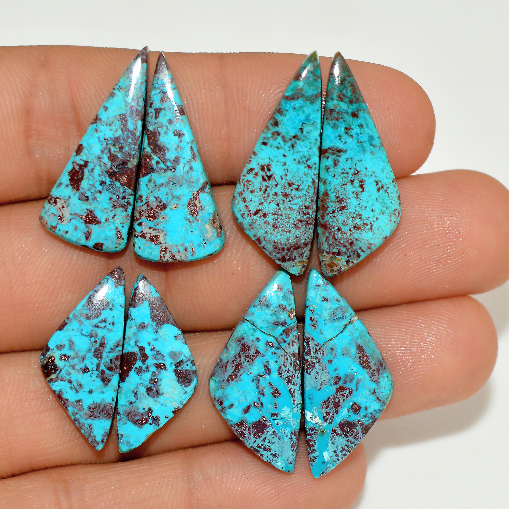 4 Pairs 56 Cts Natural Green Chrysocolla Cabochon Pair Lot Chrysocolla Dangle Drop Silver Earrings Jewelry For Women 26x9 21x8mm 16965