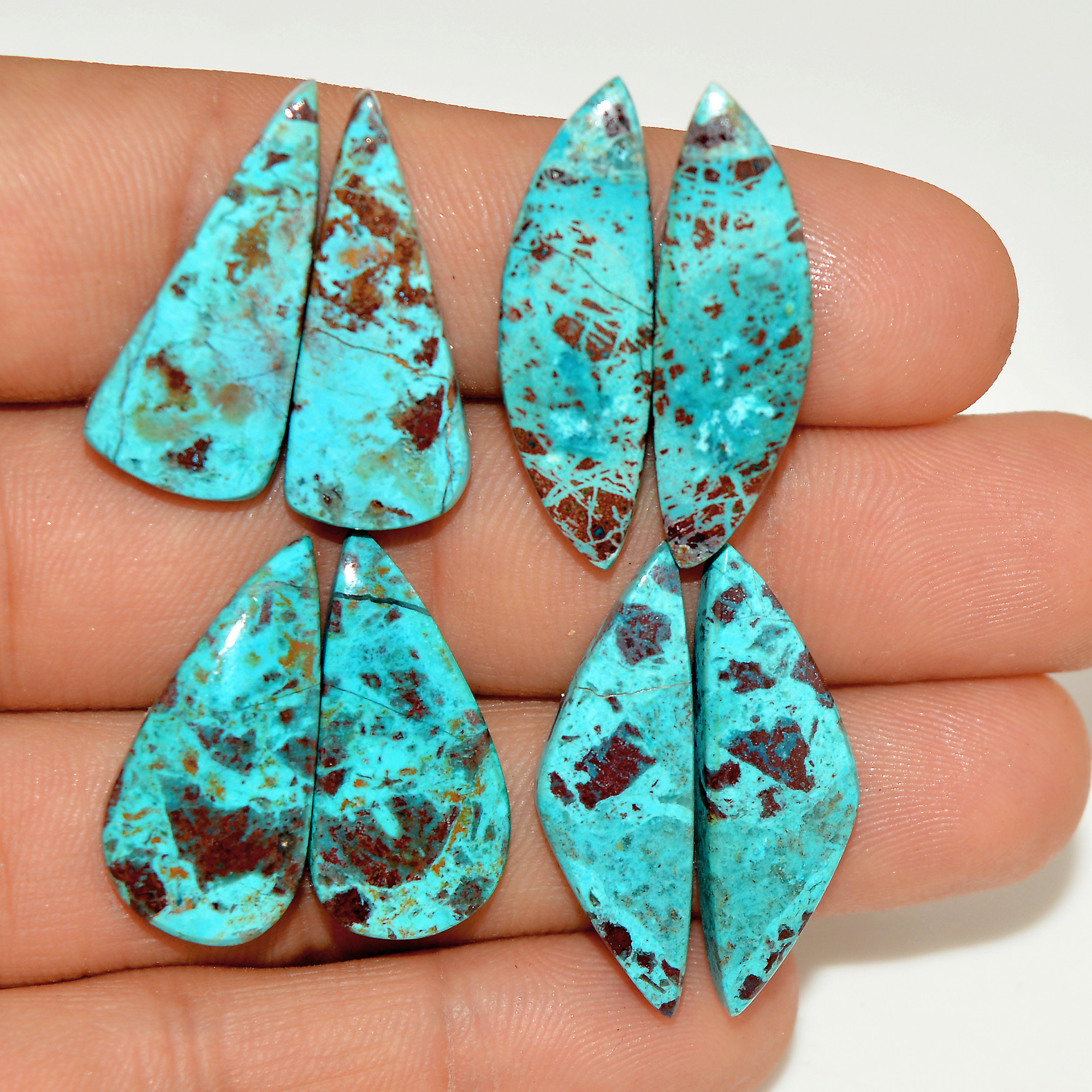 4 Pairs 65 Cts Natural Green Chrysocolla Cabochon Pair Lot Chrysocolla Dangle Drop Silver Earrings Jewelry For Women 27x7 24x10mm 16966