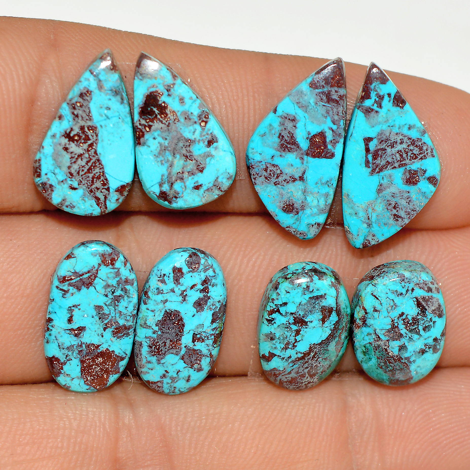 4 Pairs 32 Cts Natural Green Chrysocolla Cabochon Pair Lot Chrysocolla Dangle Drop Silver Earrings Jewelry For Women 18x10 13x10mm 16969