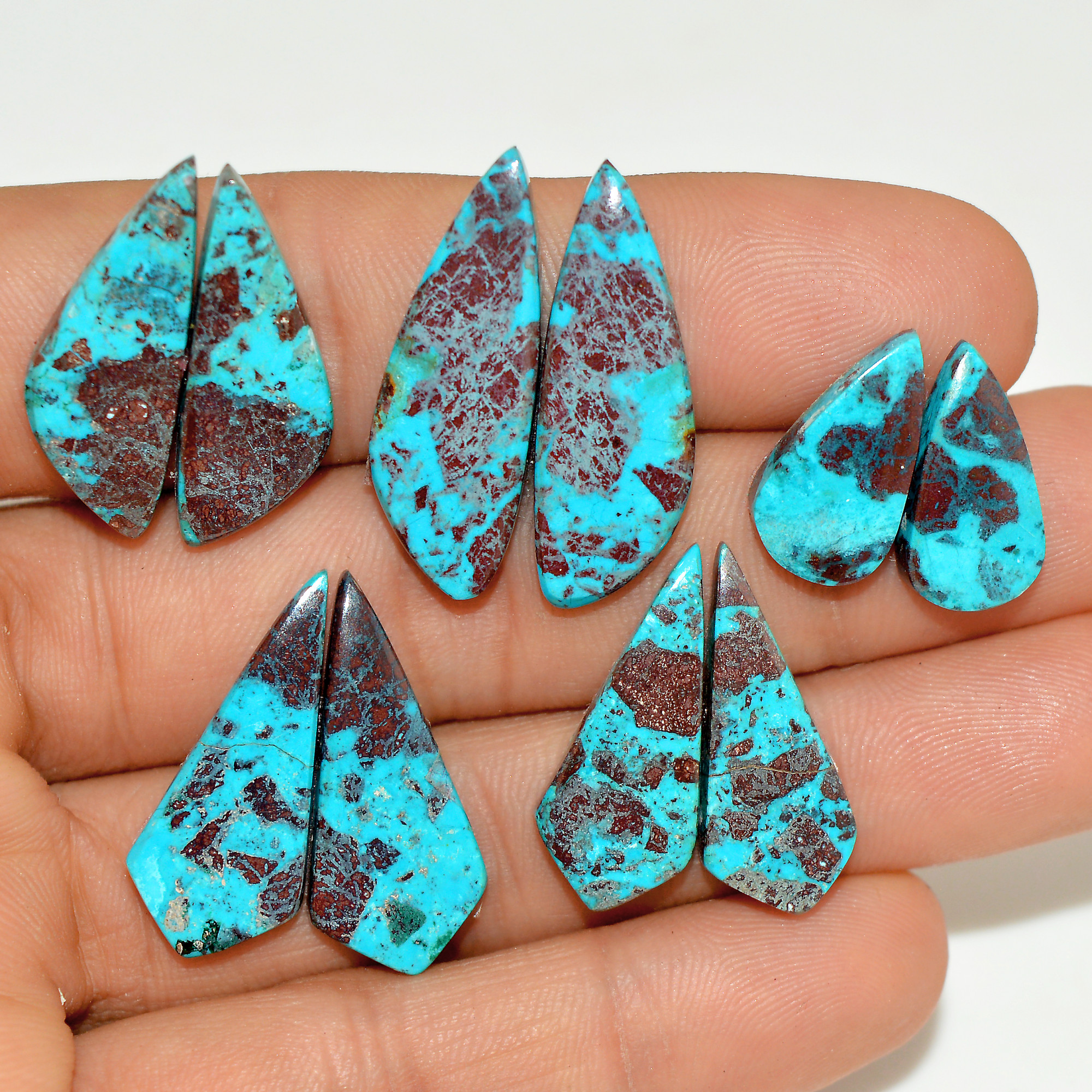 5 Pairs 62 Cts Natural Green Chrysocolla Cabochon Pair Lot Chrysocolla Dangle Drop Silver Earrings Jewelry For Women 28x10 15x8mm 16970