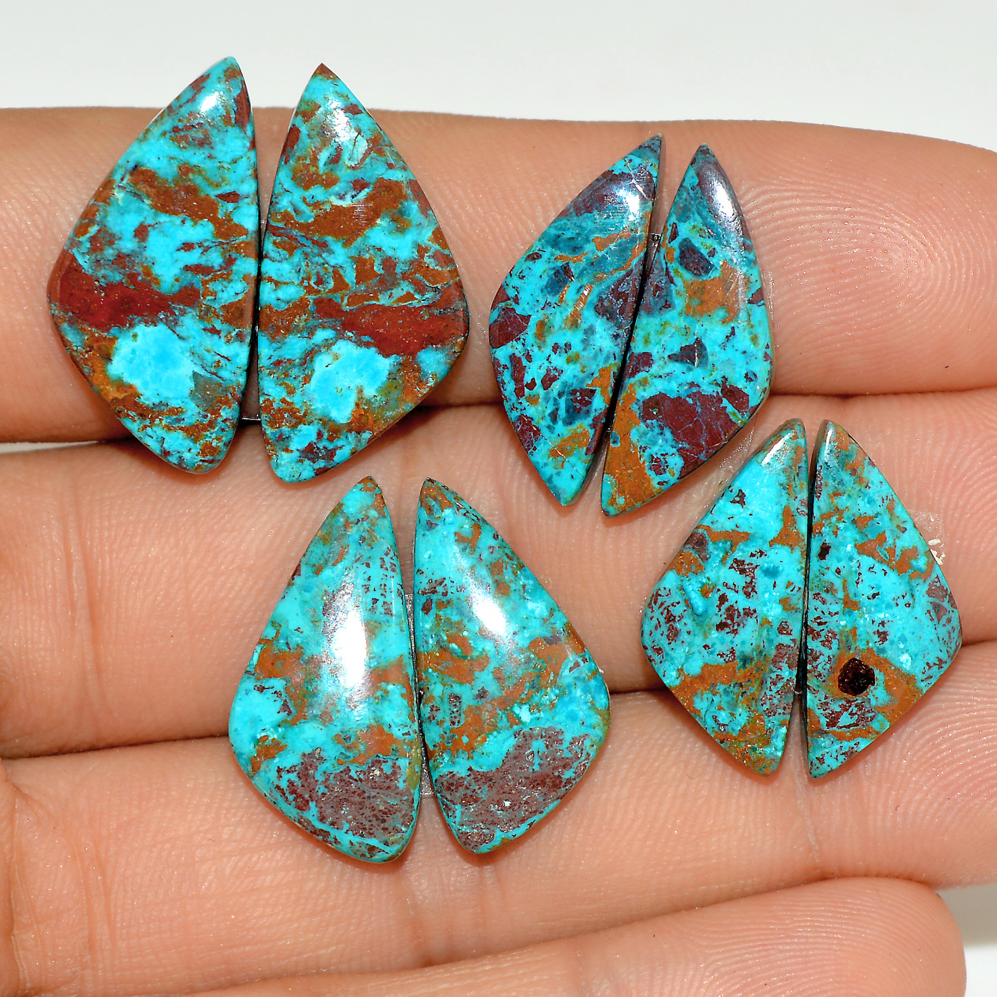 4 Pairs 55 Cts Natural Green Chrysocolla Cabochon Pair Lot Chrysocolla Dangle Drop Silver Earrings Jewelry For Women 25x10 20x10mm 16971