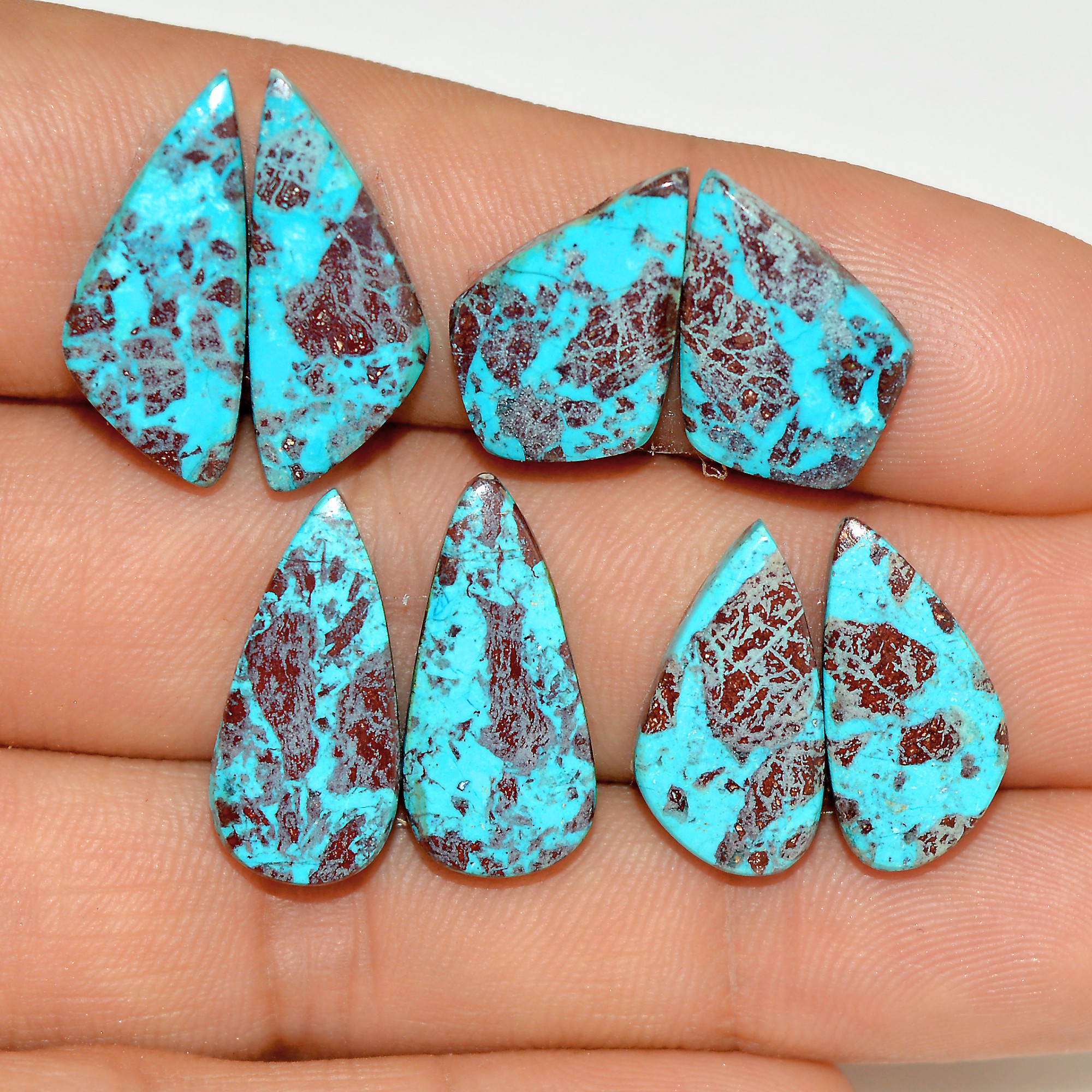 4 Pairs 39 Cts Natural Green Chrysocolla Cabochon Pair Lot Chrysocolla Dangle Drop Silver Earrings Jewelry For Women 20x10 16x10mm 16972
