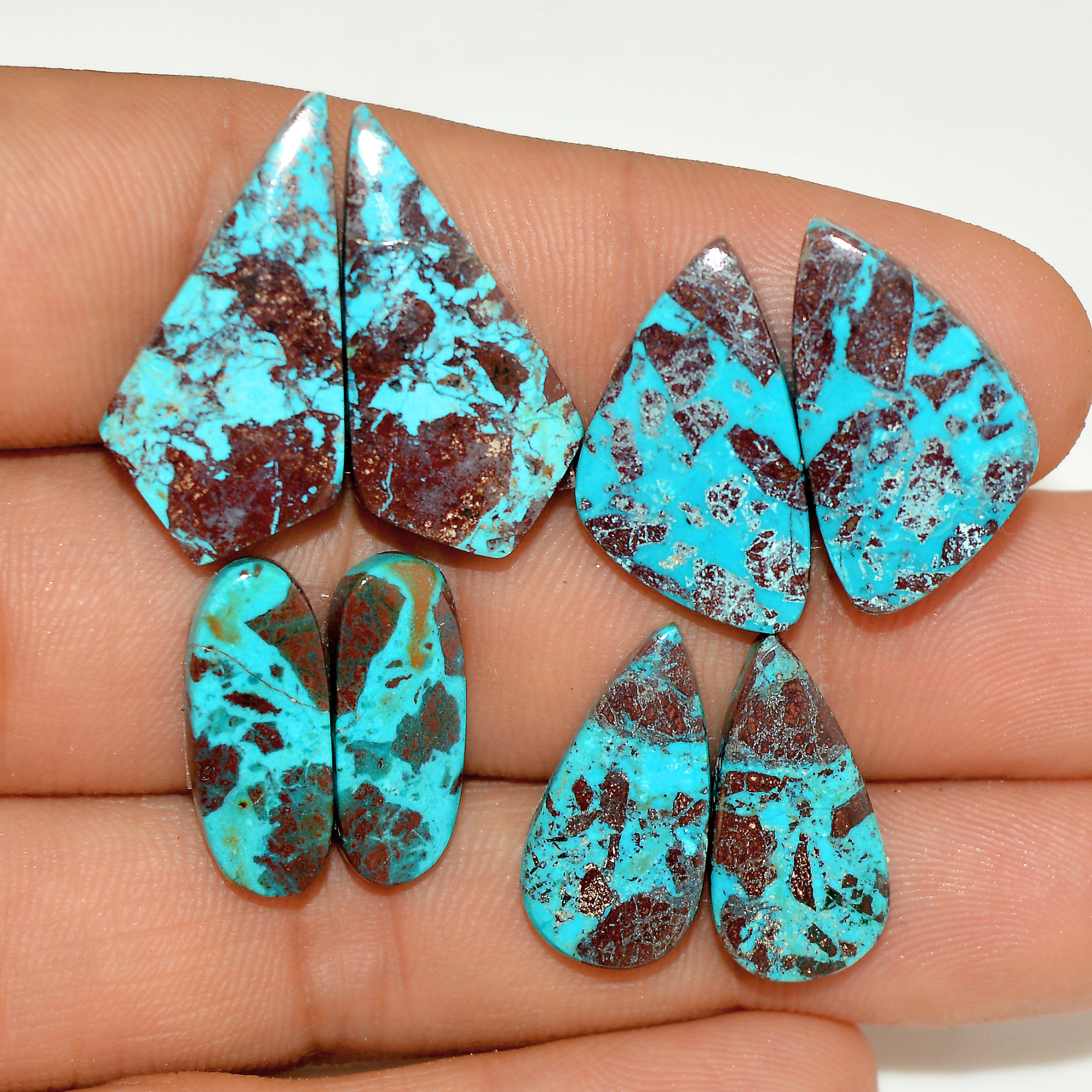 4 Pairs 46 Cts Natural Green Chrysocolla Cabochon Pair Lot Chrysocolla Dangle Drop Silver Earrings Jewelry For Women 25x10 15x5mm 16973