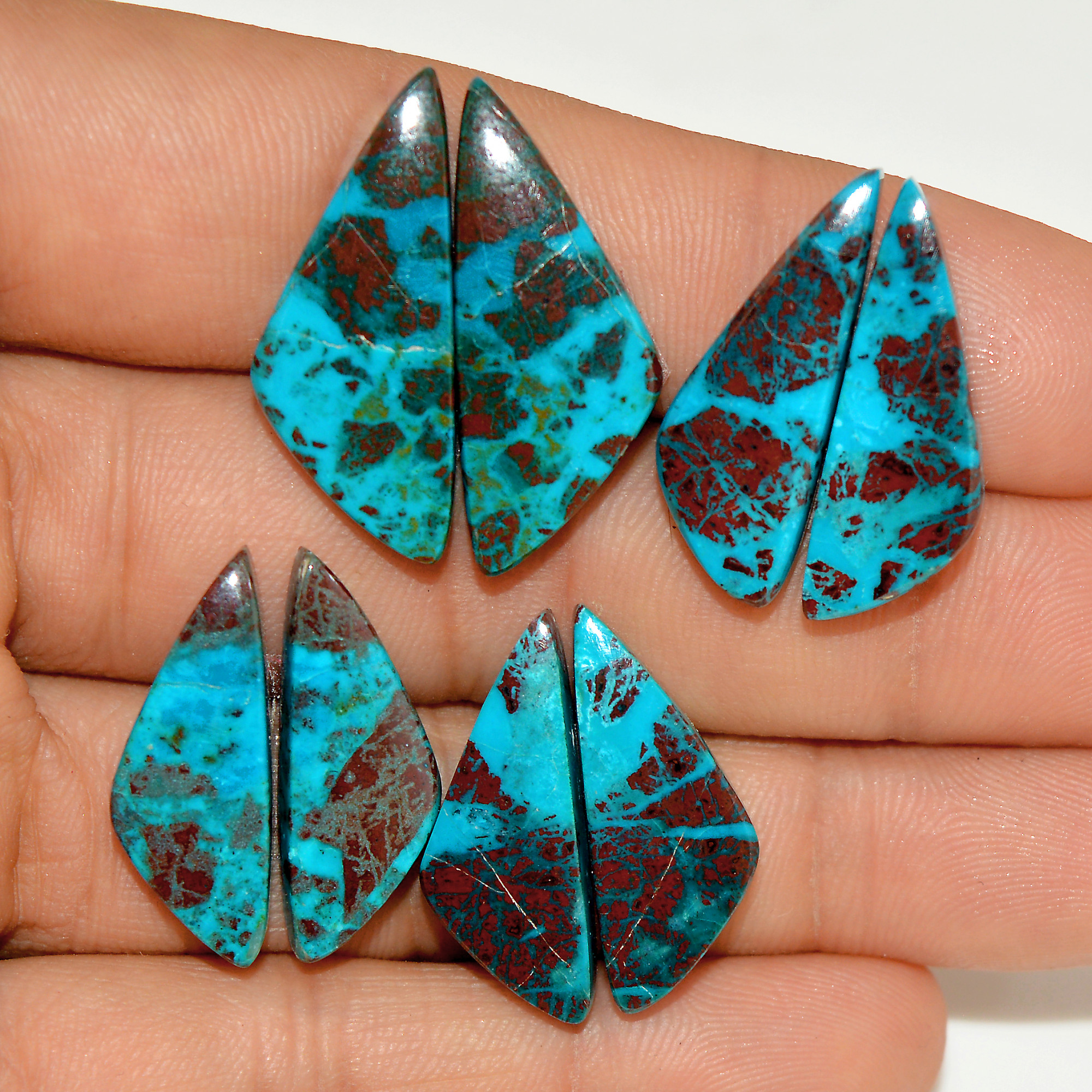 4 Pairs 65 Cts Natural Green Chrysocolla Cabochon Pair Lot Chrysocolla Dangle Drop Silver Earrings Jewelry For Women 25x10 23x7mm 16974