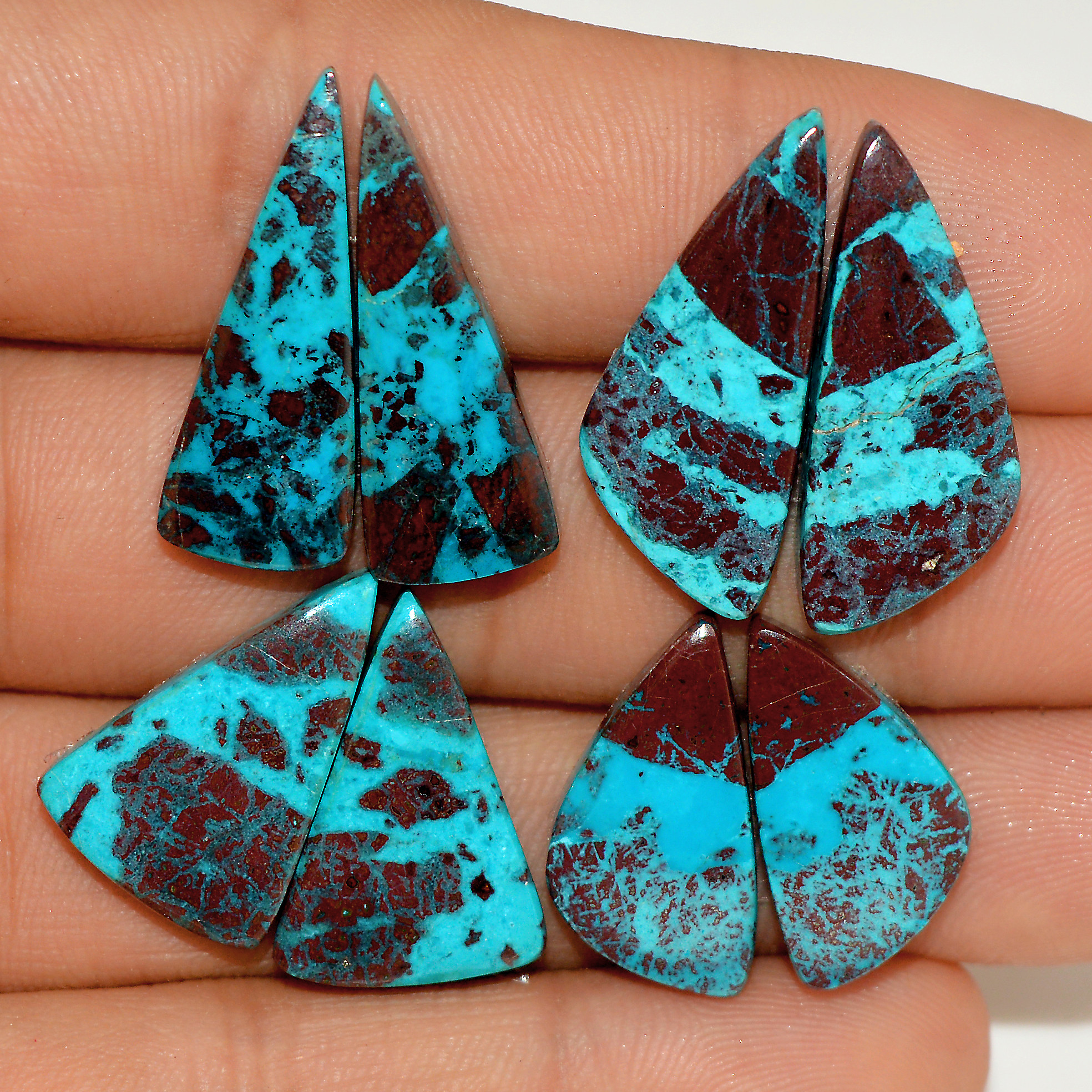 4 Pairs 63 Cts Natural Green Chrysocolla Cabochon Pair Lot Chrysocolla Dangle Drop Silver Earrings Jewelry For Women 25x10 20x10mm 16975