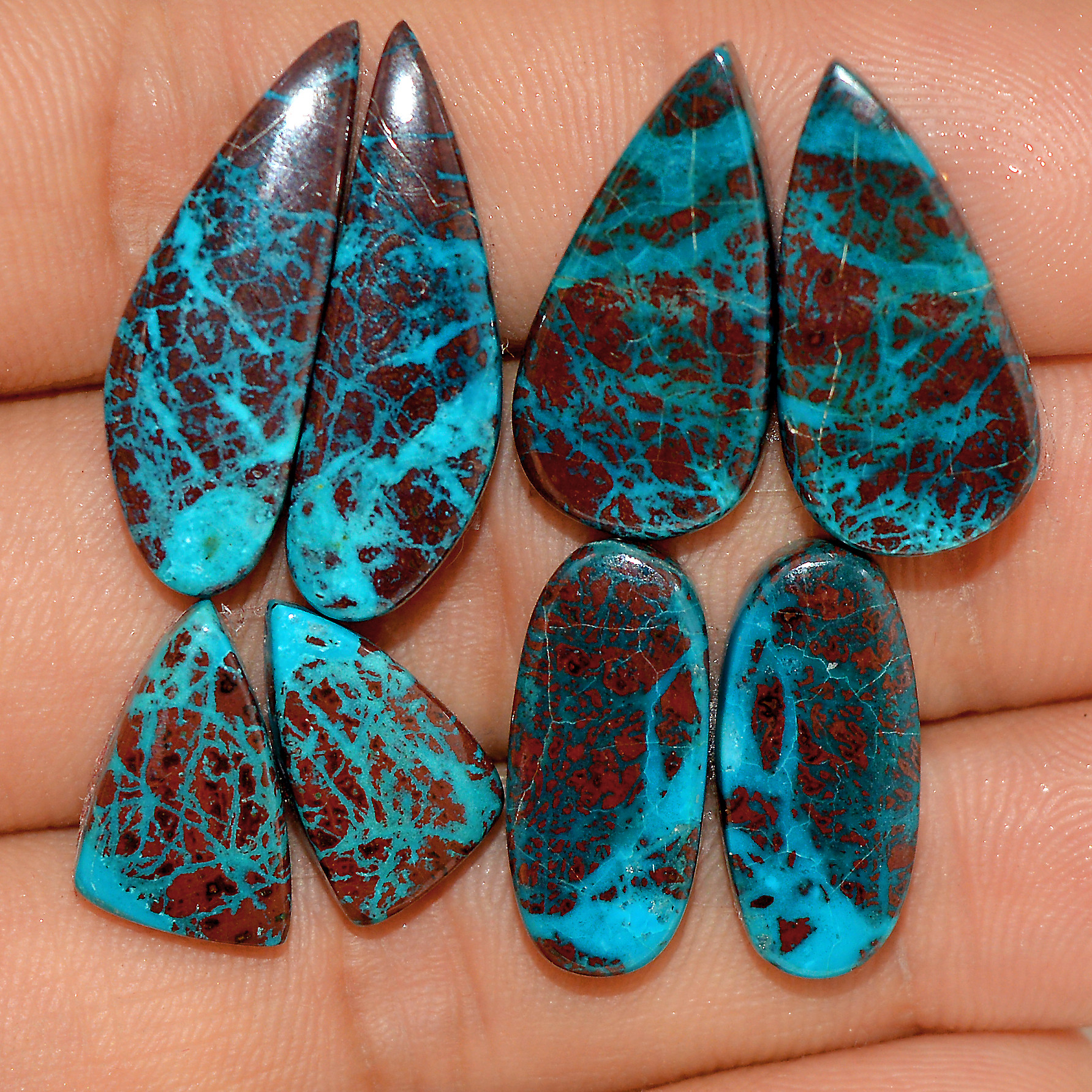 4 Pairs 51 Cts Natural Green Chrysocolla Cabochon Pair Lot Chrysocolla Dangle Drop Silver Earrings Jewelry For Women 24x6 14x7mm 16977