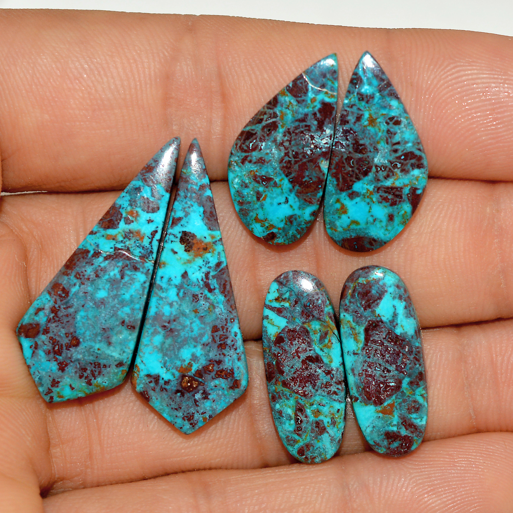 3 Pairs 42 Cts Natural Green Chrysocolla Cabochon Pair Lot Chrysocolla Dangle Drop Silver Earrings Jewelry For Women 30x10 20x10mm 16978