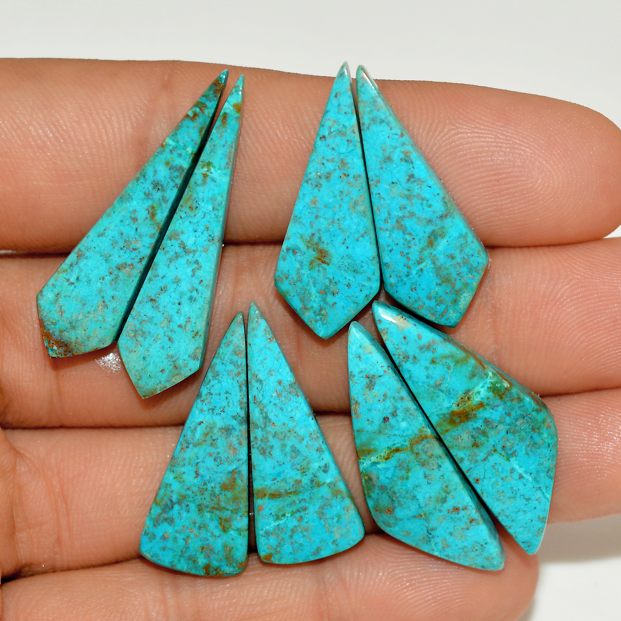 4 Pairs 66 Cts Natural Green Chrysocolla Cabochon Pair Lot Chrysocolla Dangle Drop Silver Earrings Jewelry For Women 34x8 27x10mm 16979