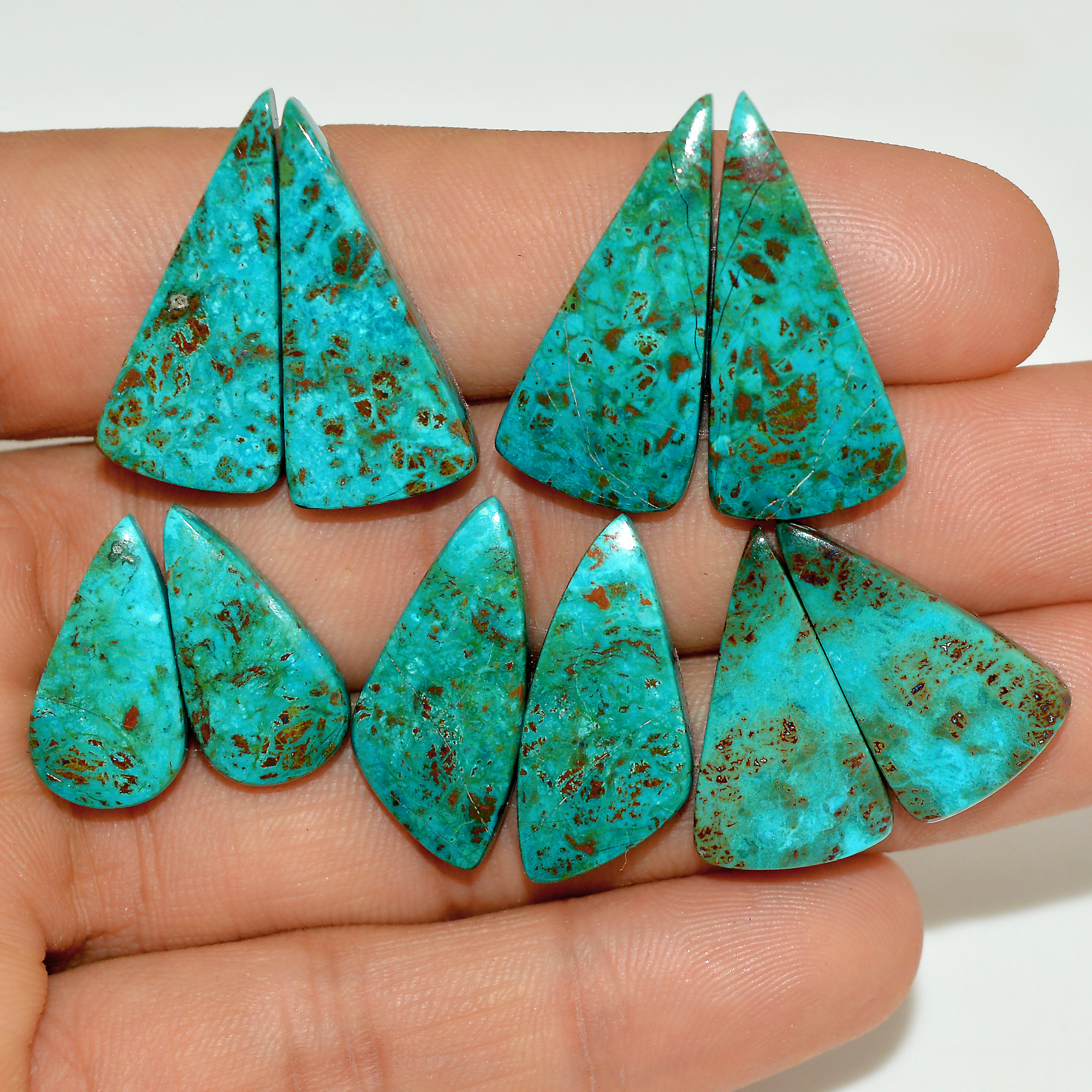 5 Pairs 77 Cts Natural Green Chrysocolla Cabochon Pair Lot Chrysocolla Dangle Drop Silver Earrings Jewelry For Women 20x10 18x10mm 16981