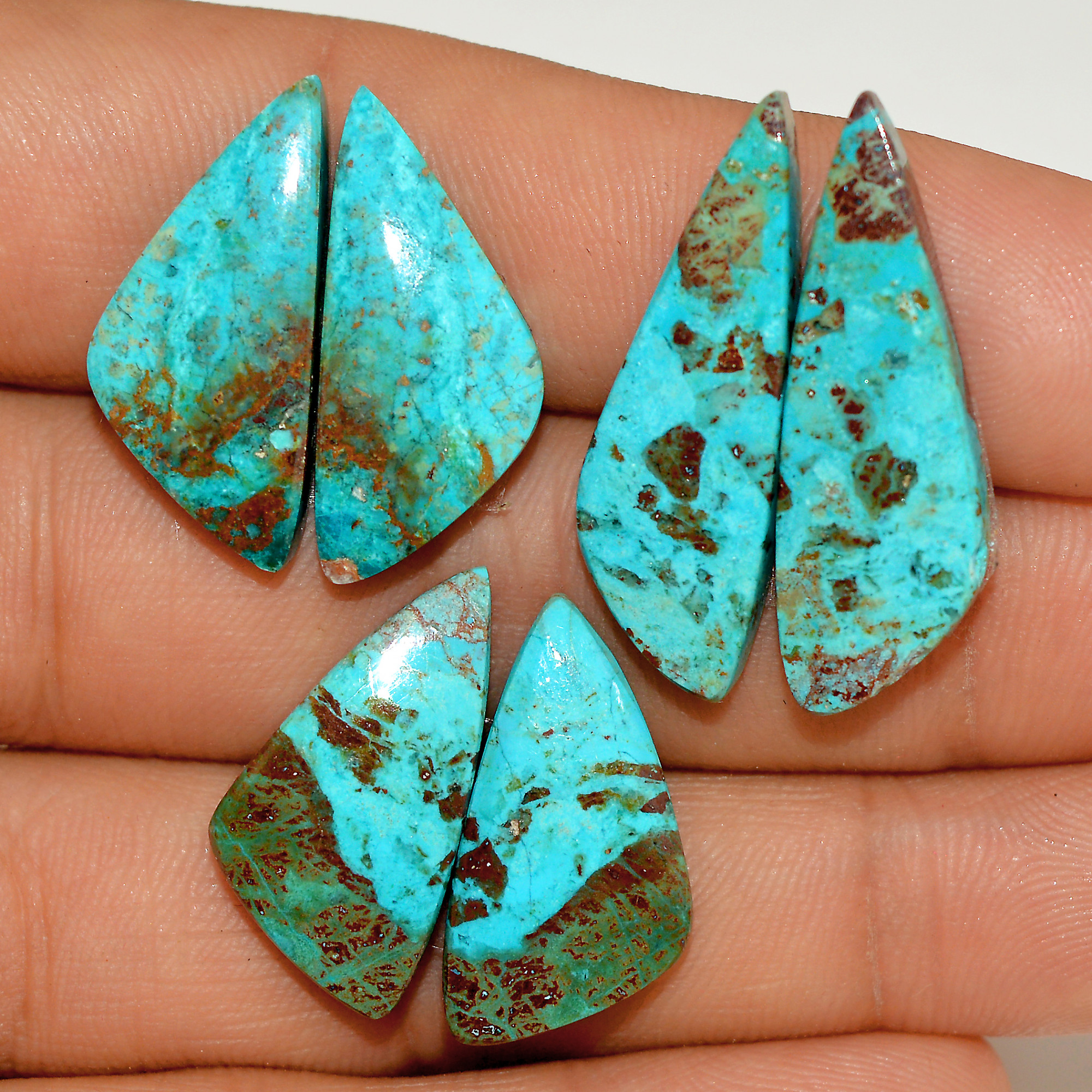 3 Pairs 51 Cts Natural Green Chrysocolla Cabochon Pair Lot Chrysocolla Dangle Drop Silver Earrings Jewelry For Women 30x10 20x10mm 16983