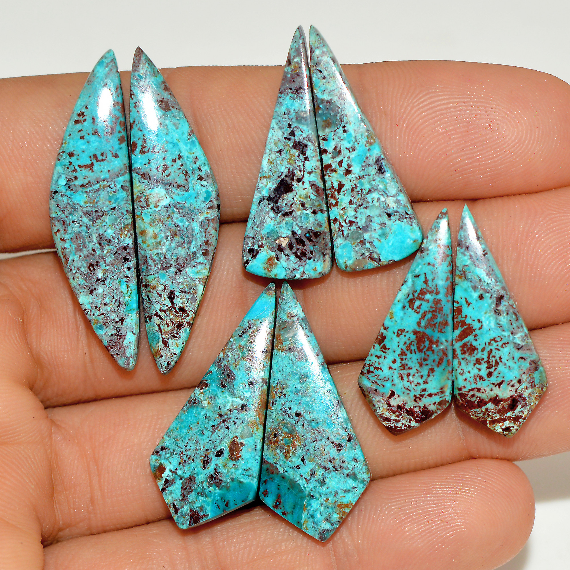 4 Pairs 73 Cts Natural Green Chrysocolla Cabochon Pair Lot Chrysocolla Dangle Drop Silver Earrings Jewelry For Women 35x8 25x10 mm 16984