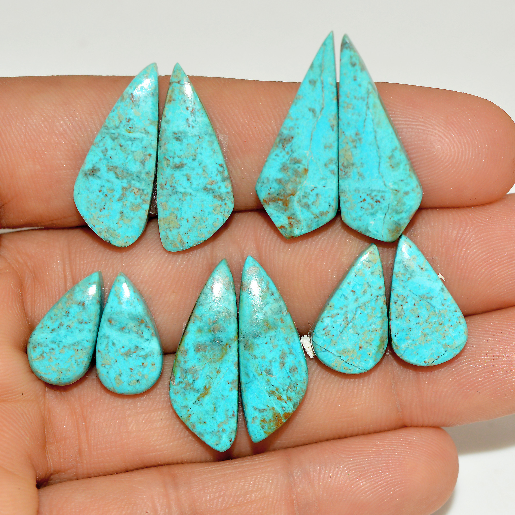 5 Pairs 53 Cts Natural Green Chrysocolla Cabochon Pair Lot Chrysocolla Dangle Drop Silver Earrings Jewelry For Women 26x10 15x8mm 16985