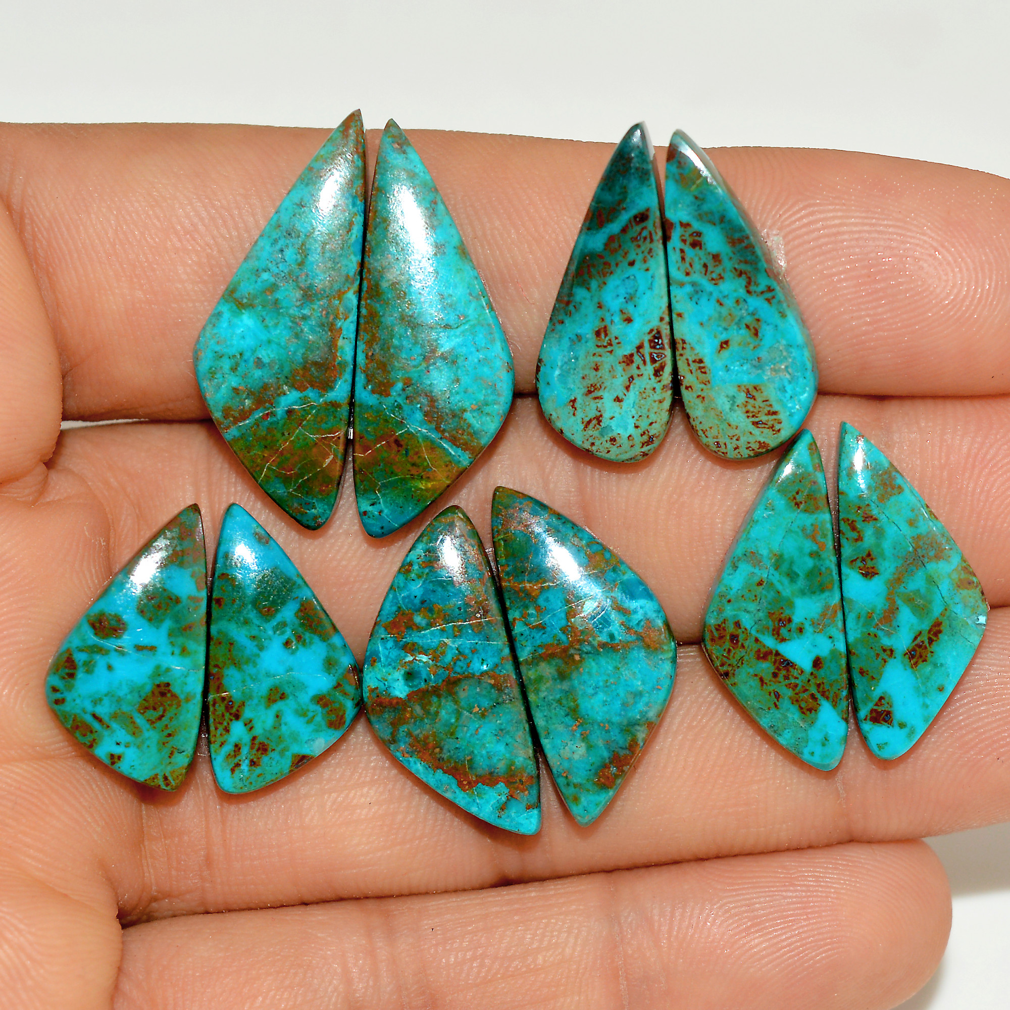 5 Pairs 76 Cts Natural Green Chrysocolla Cabochon Pair Lot Chrysocolla Dangle Drop Silver Earrings Jewelry For Women 27x10 19x10mm 16987