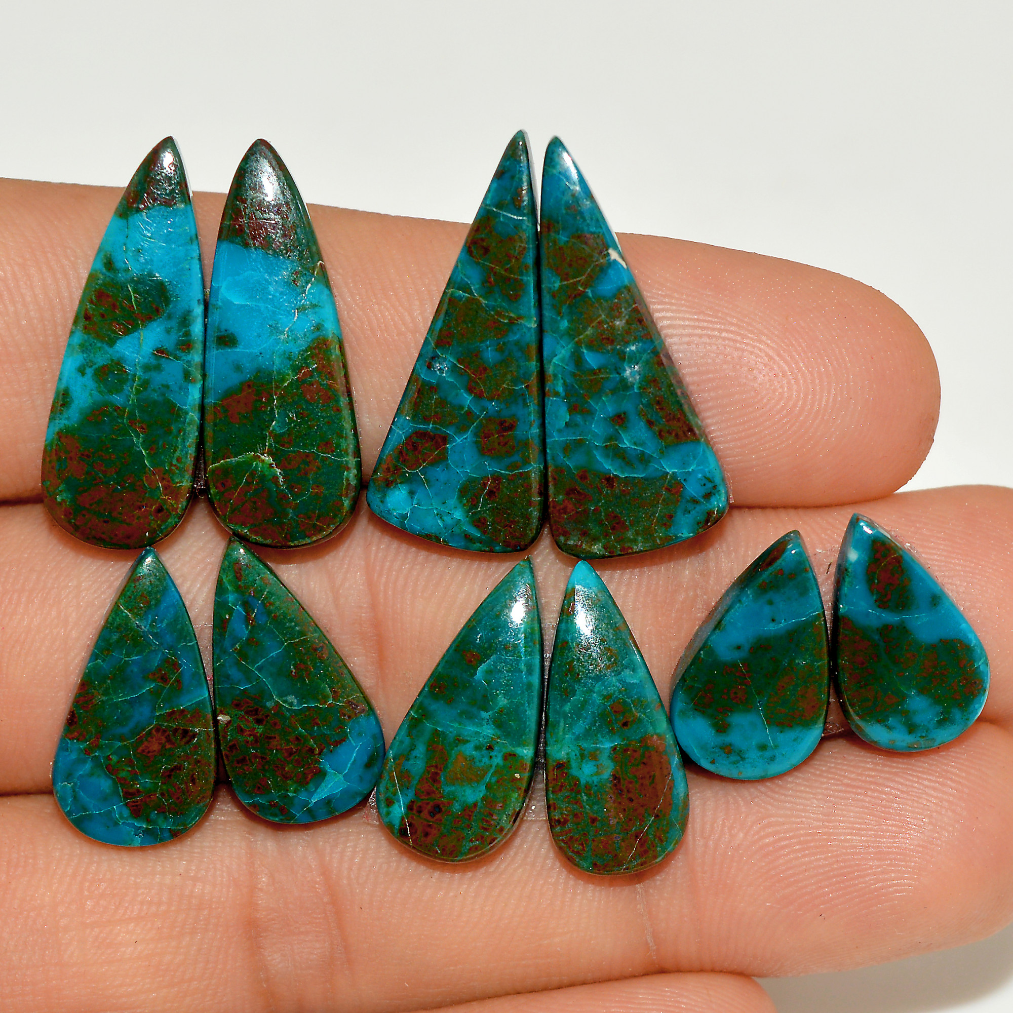 5 Pairs 67 Cts Natural Green Chrysocolla Cabochon Pair Lot Chrysocolla Dangle Drop Silver Earrings Jewelry For Women 25x10 15x10mm 16988
