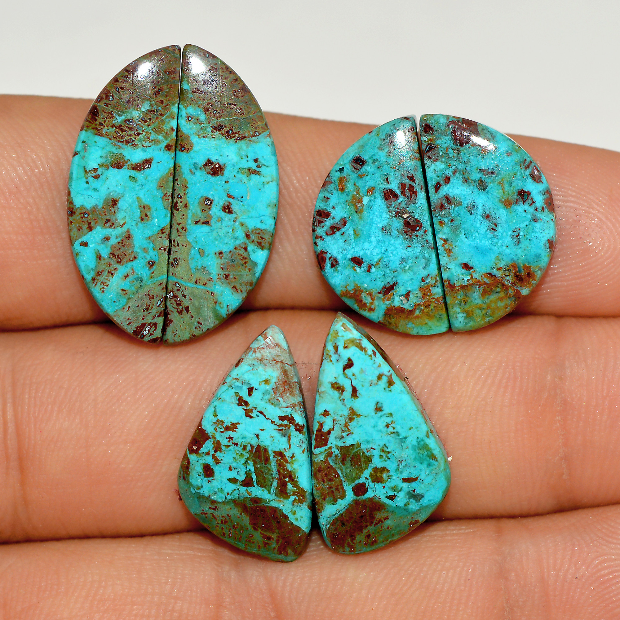 3 Pairs 44 Cts Natural Green Chrysocolla Cabochon Pair Lot Chrysocolla Dangle Drop Silver Earrings Jewelry For Women 25x7 16x10mm 16989