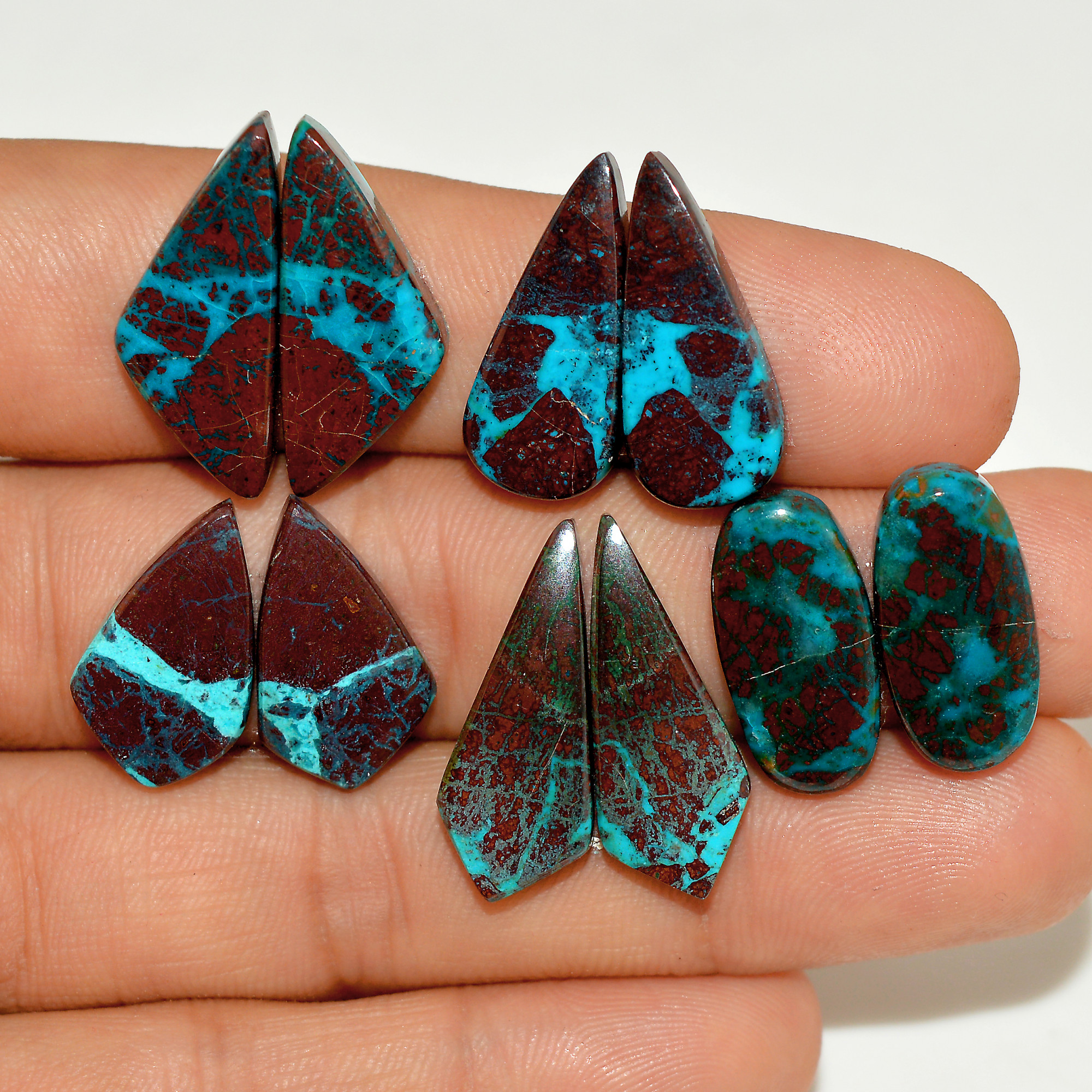 5 Pairs 75 Cts Natural Green Chrysocolla Cabochon Pair Lot Chrysocolla Dangle Drop Silver Earrings Jewelry For Women 24x9 19x9mm 16990