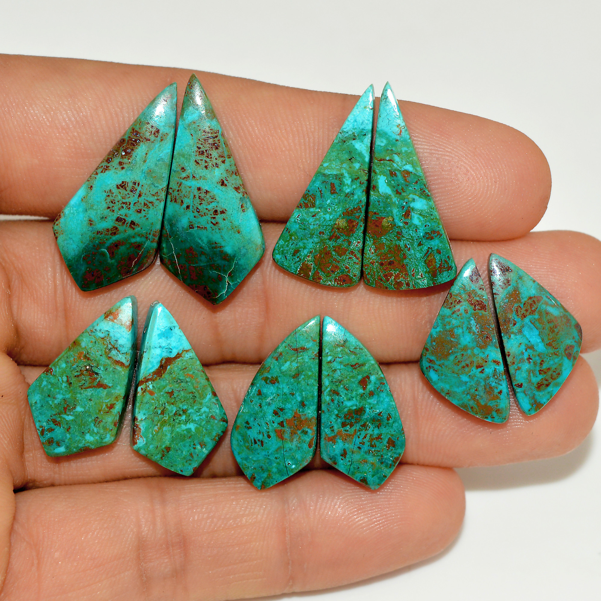 5 Pairs 75 Cts Natural Green Chrysocolla Cabochon Pair Lot Chrysocolla Dangle Drop Silver Earrings Jewelry For Women 27x10 20x10mm 16992