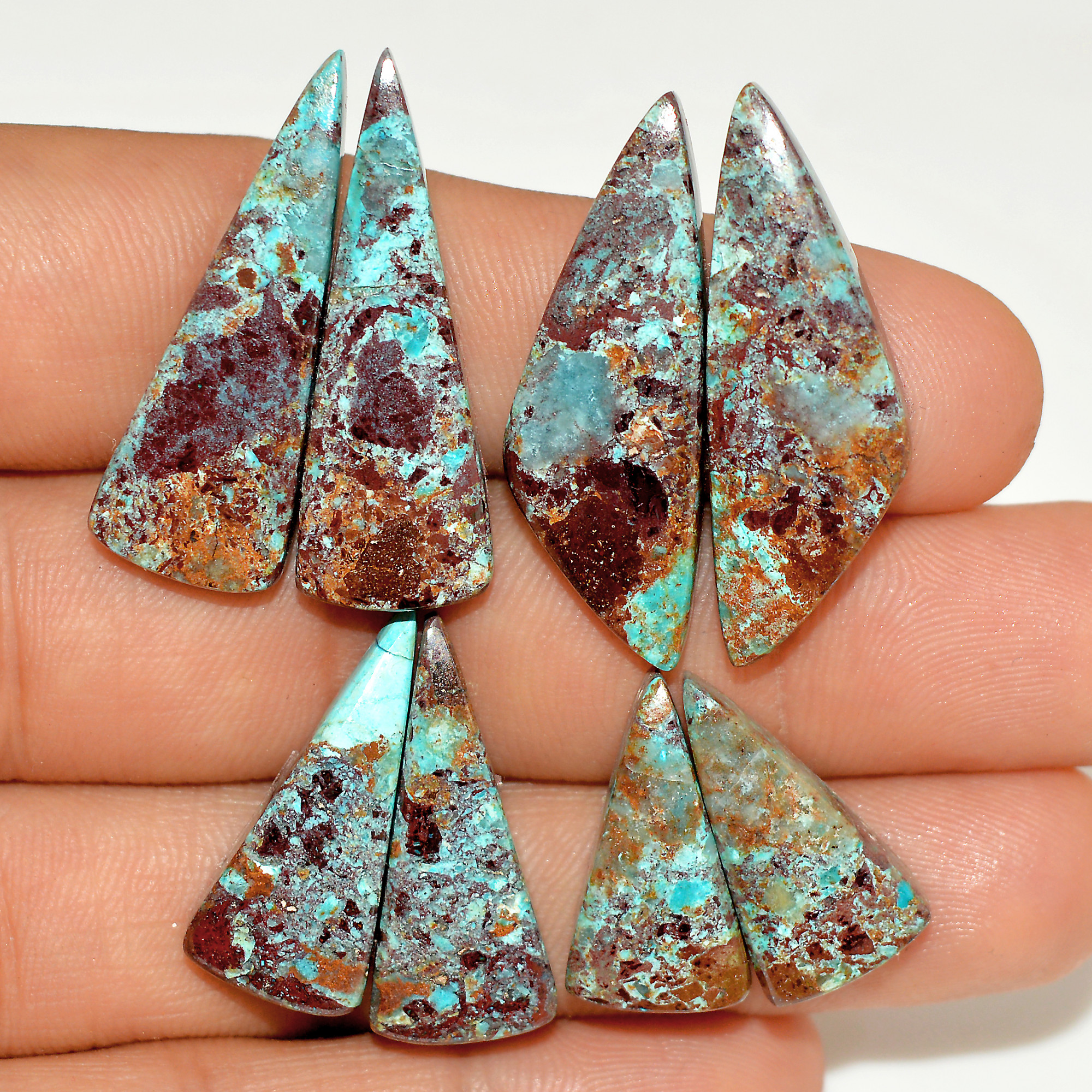 4 Pairs 88 Cts Natural Green Chrysocolla Cabochon Pair Lot Chrysocolla Dangle Drop Silver Earrings Jewelry For Women 33x10 20x10mm 16993