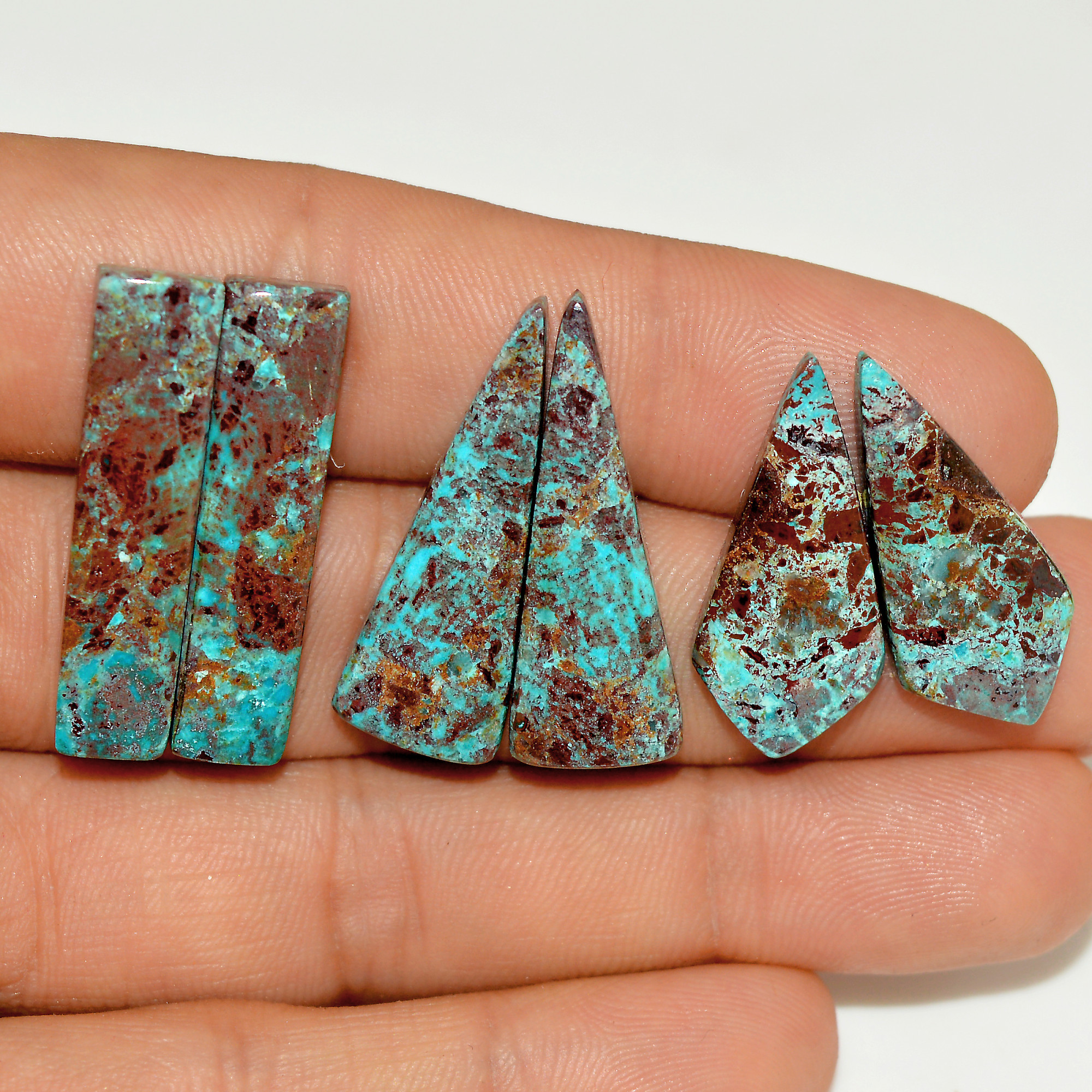 3 Pairs 66 Cts Natural Green Chrysocolla Cabochon Pair Lot Chrysocolla Dangle Drop Silver Earrings Jewelry For Women 30x6 25x10mm 16994