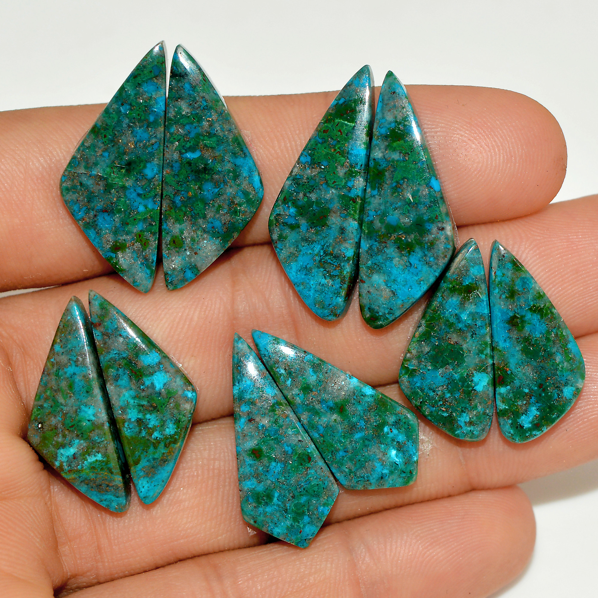 5 Pairs 95 Cts Natural Green Chrysocolla Cabochon Pair Lot Chrysocolla Dangle Drop Silver Earrings Jewelry For Women 29x10 21x10mm 16995