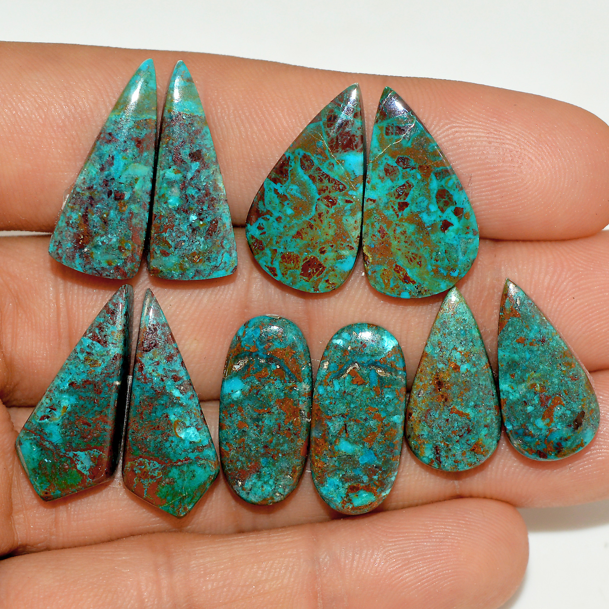 5 Pairs 86 Cts Natural Green Chrysocolla Cabochon Pair Lot Chrysocolla Dangle Drop Silver Earrings Jewelry For Women 24x10 20x10mm 16996
