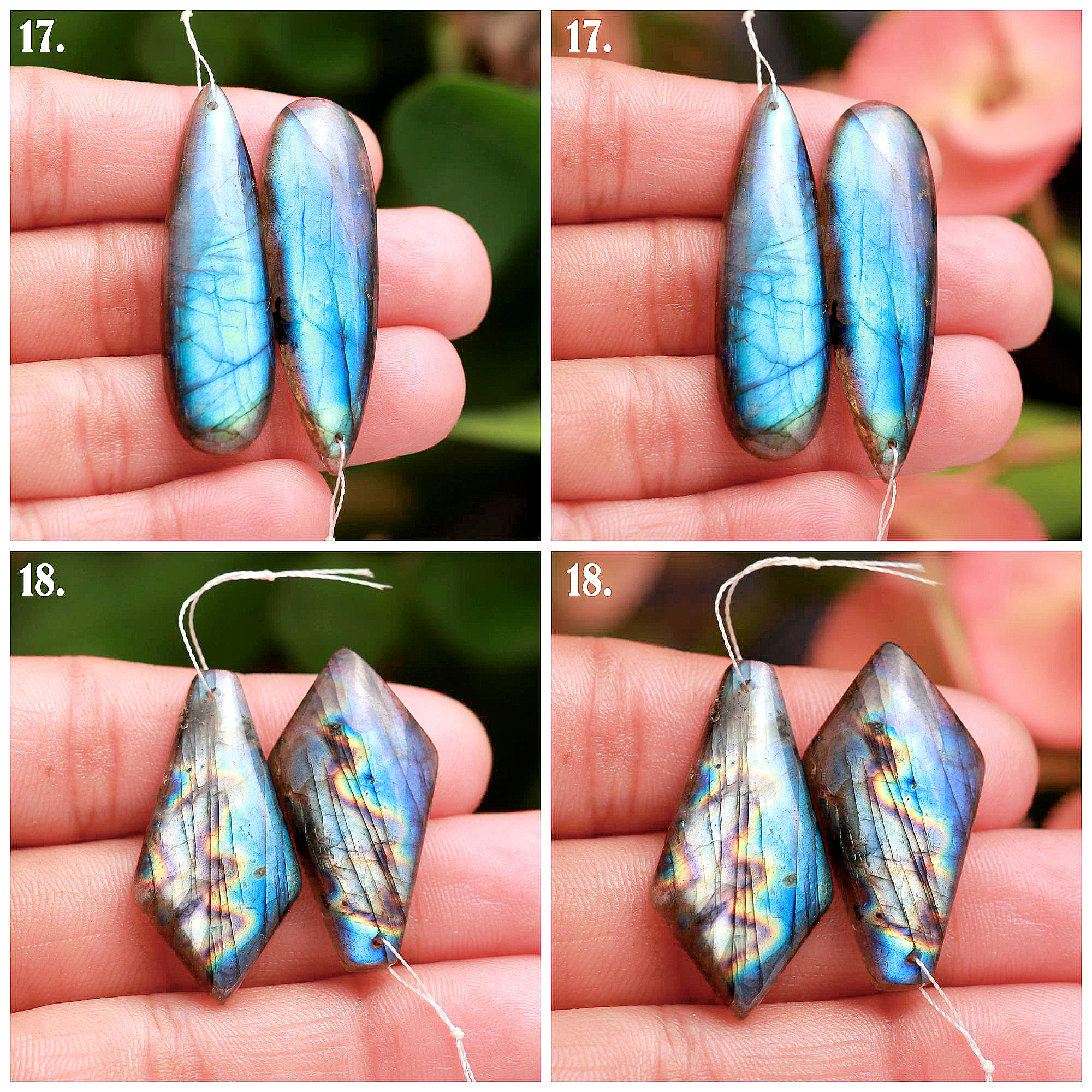 Natural Labradorite Front To Back Drilled Earring Pair Loose Gemstone For Jewelry