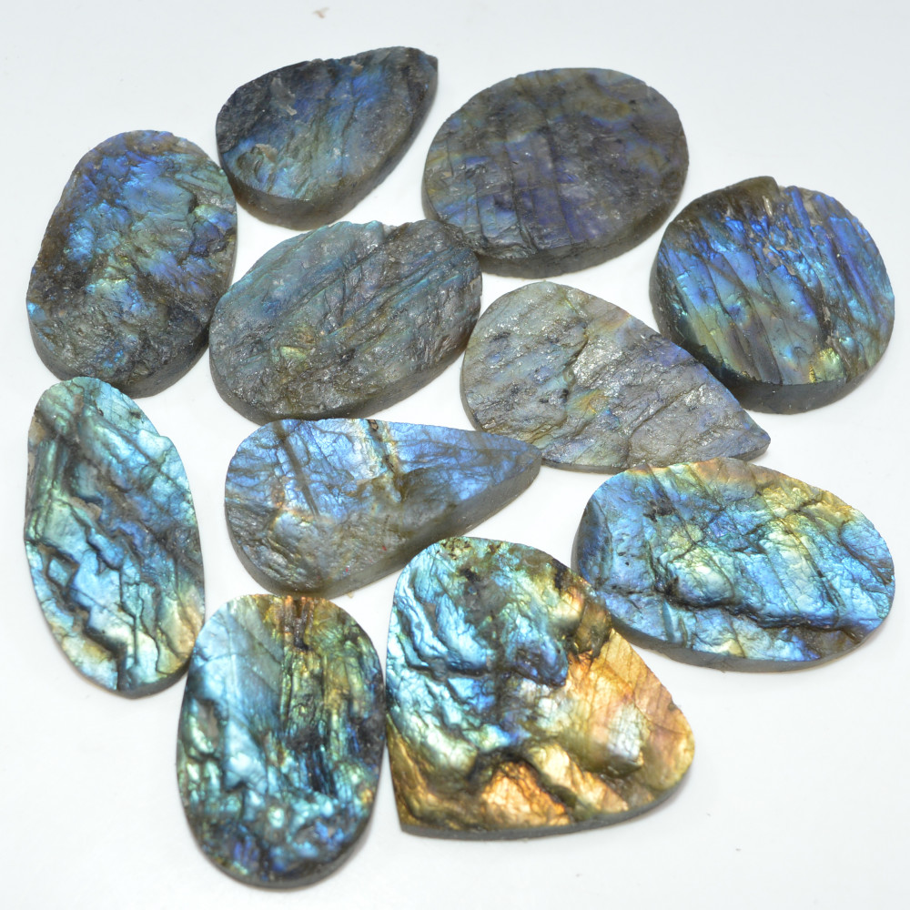 Image of 11 Pcs 494 Cts Natural Labradorite Druzy Loose Gemstone Lot Jewelry Making Semi-Precious Gemstone 34x19 25x25mm #17010