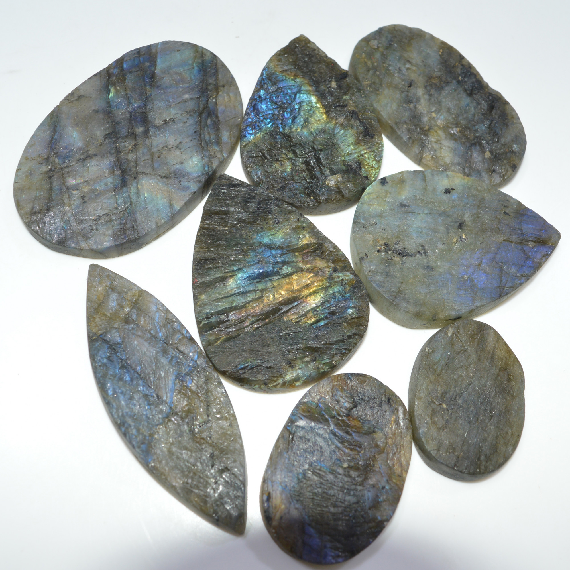 8 Pcs 916 Cts Natural Labradorite Druzy Loose Gemstone Lot Craft Supplies For Silver Jewelry Making For Women 65x40 35x24mm 17054