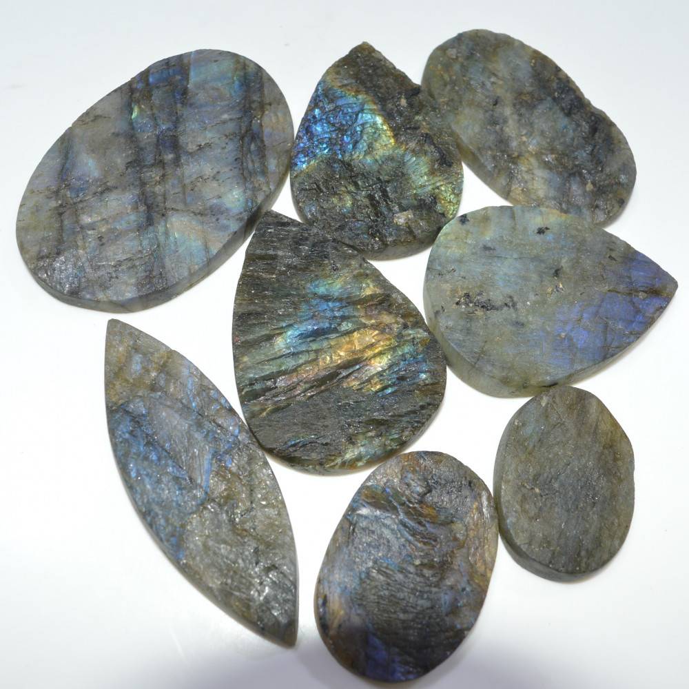 Image of 8 Pcs 916 Cts Natural Labradorite Druzy Loose Gemstone Lot Craft Supplies For Silver Jewelry Making For Women 65x40 35x24mm #17054