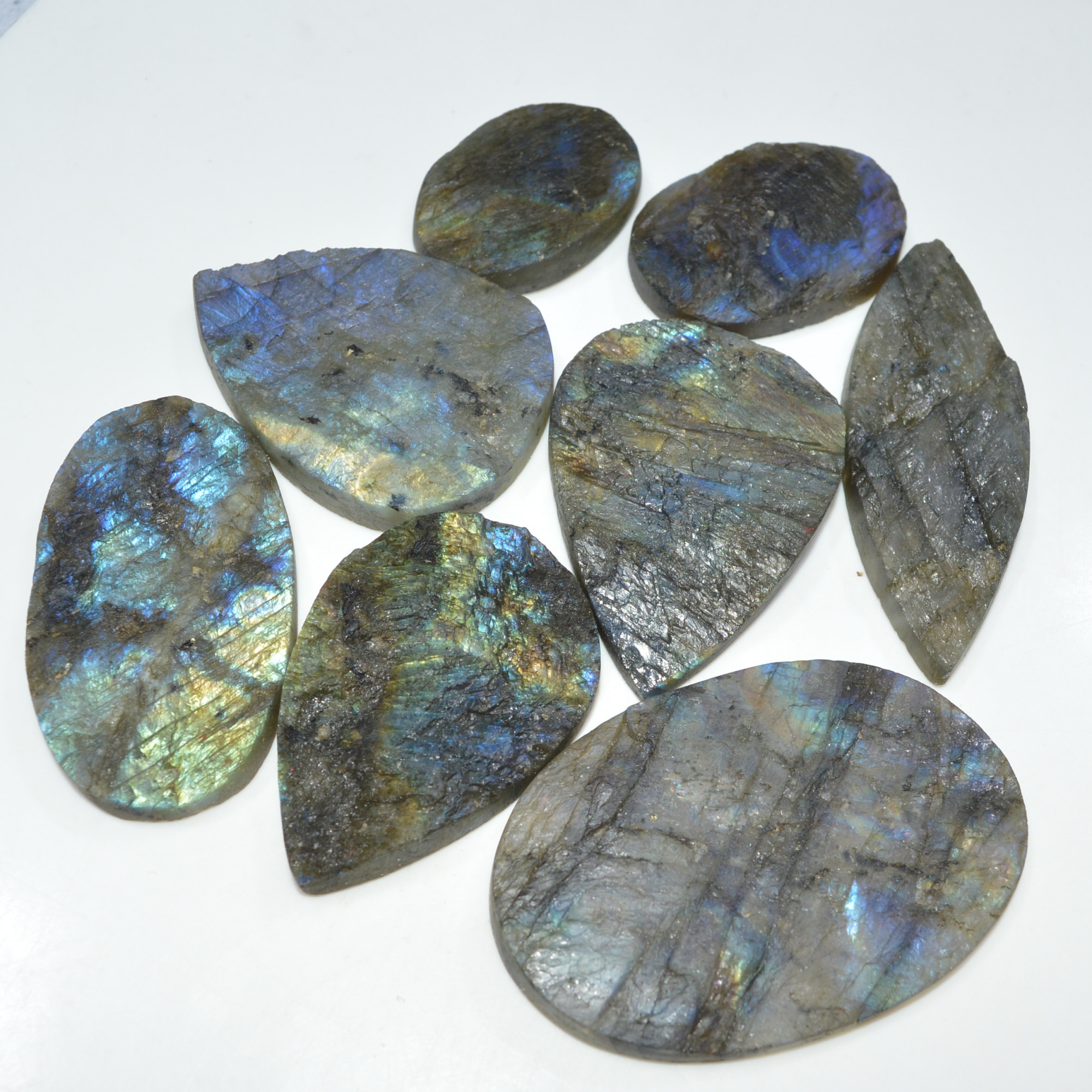 8 Pcs 916 Cts Natural Labradorite Druzy Loose Gemstone Lot Craft Supplies For Silver Jewelry Making For Women 65x40 35x24mm 17054