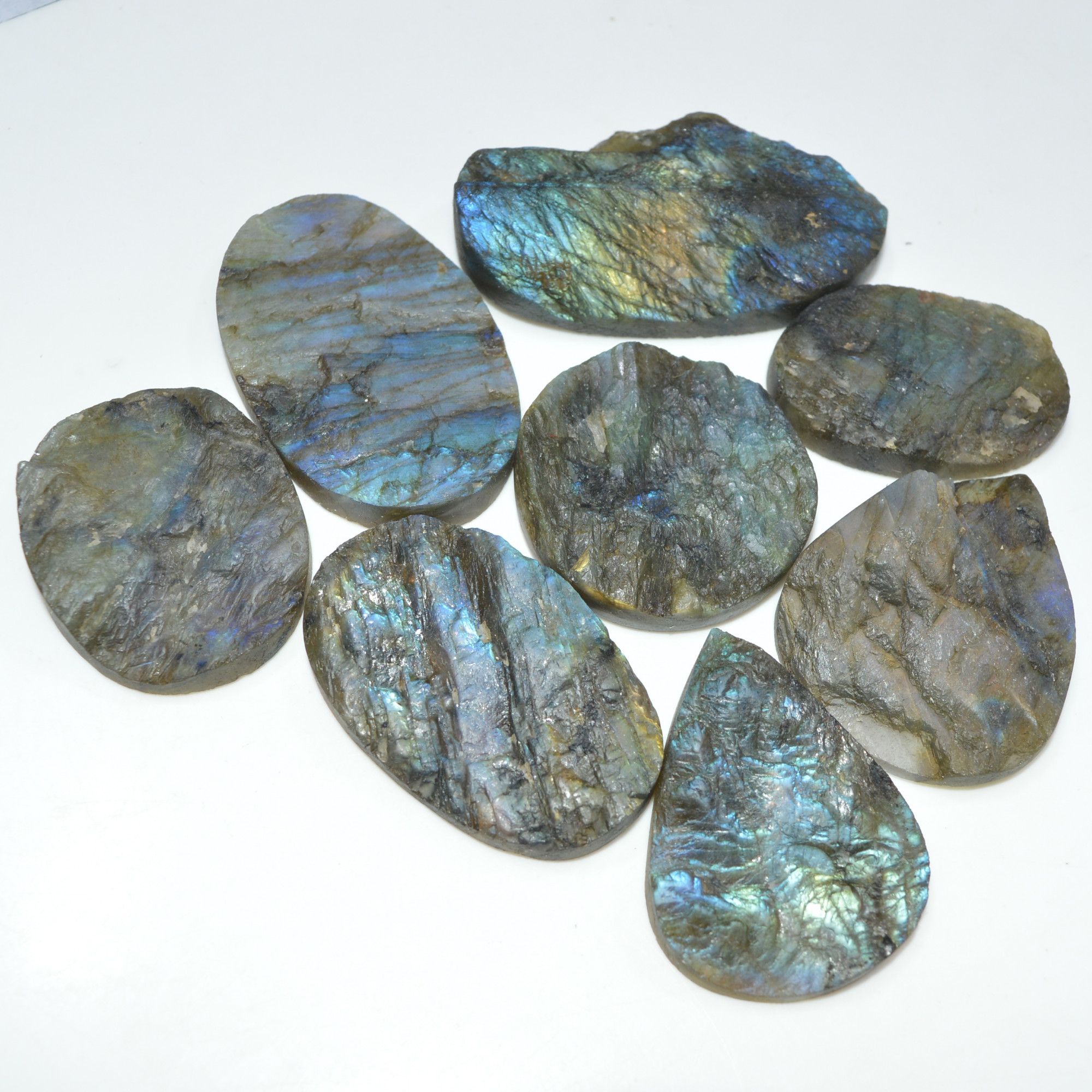 8 Pcs 892 Cts Natural Labradorite Druzy Loose Gemstone Lot Craft Supplies For Silver Jewelry Making For Women 58x25 38x30mm 17056