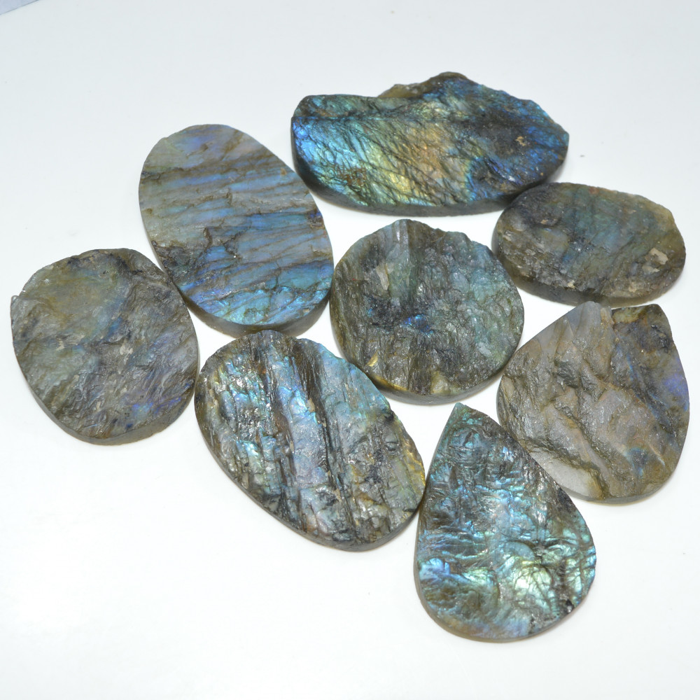 Image of 8 Pcs 892 Cts Natural Labradorite Druzy Loose Gemstone Lot Craft Supplies For Silver Jewelry Making For Women 58x25 38x30mm #17056