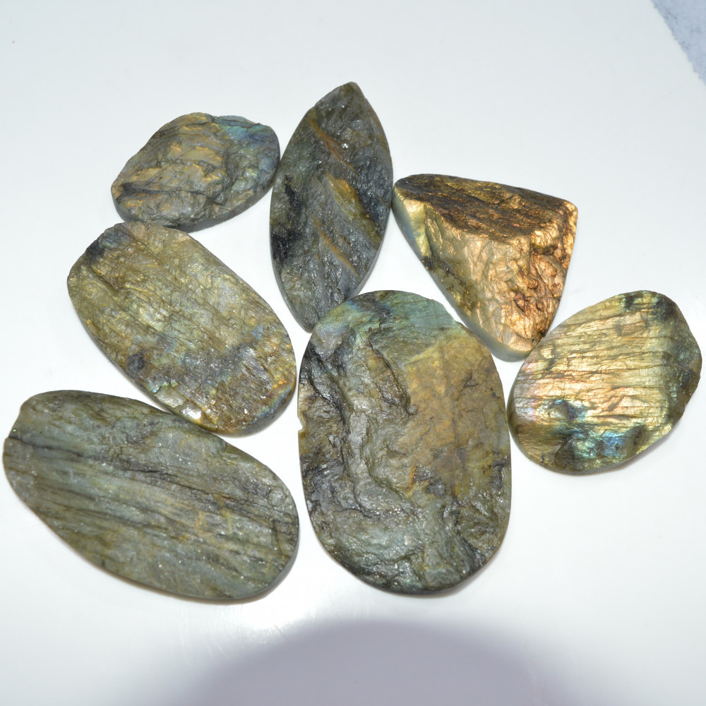 Image of 7 Pcs 1217 Cts Natural Labradorite Druzy Loose Gemstone Lot Craft Supplies For Silver Jewelry Making For Women 65x40 40x26mm #17058