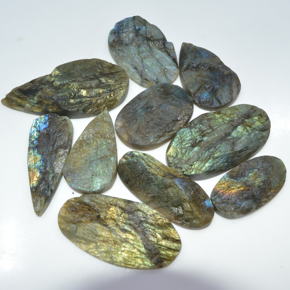Image of 10 Pcs 1239 Cts Natural Labradorite Druzy Loose Gemstone Lot Craft Supplies For Silver Jewelry Making For Women 72x35 45x30mm #17059