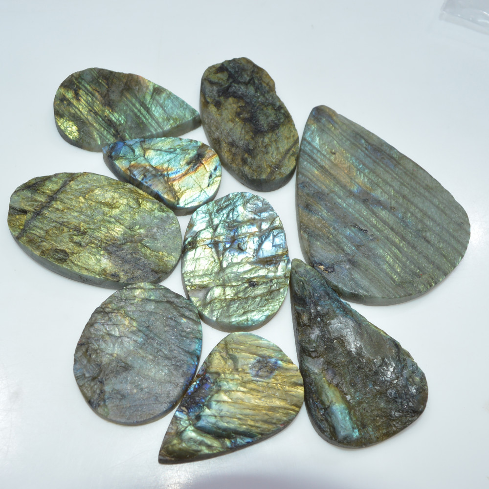 Image of 9 Pcs 1053 Cts Natural Labradorite Druzy Loose Gemstone Lot Craft Supplies For Silver Jewelry Making For Women 74x55 38x25mm #17061