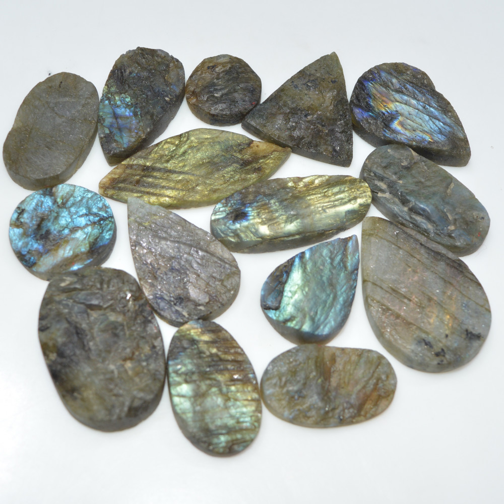 Image of 15 Pcs 653 Cts Natural Labradorite Druzy Loose Gemstone Lot Craft Supplies For Silver Jewelry Making For Women 50x20 19x19mm #17063