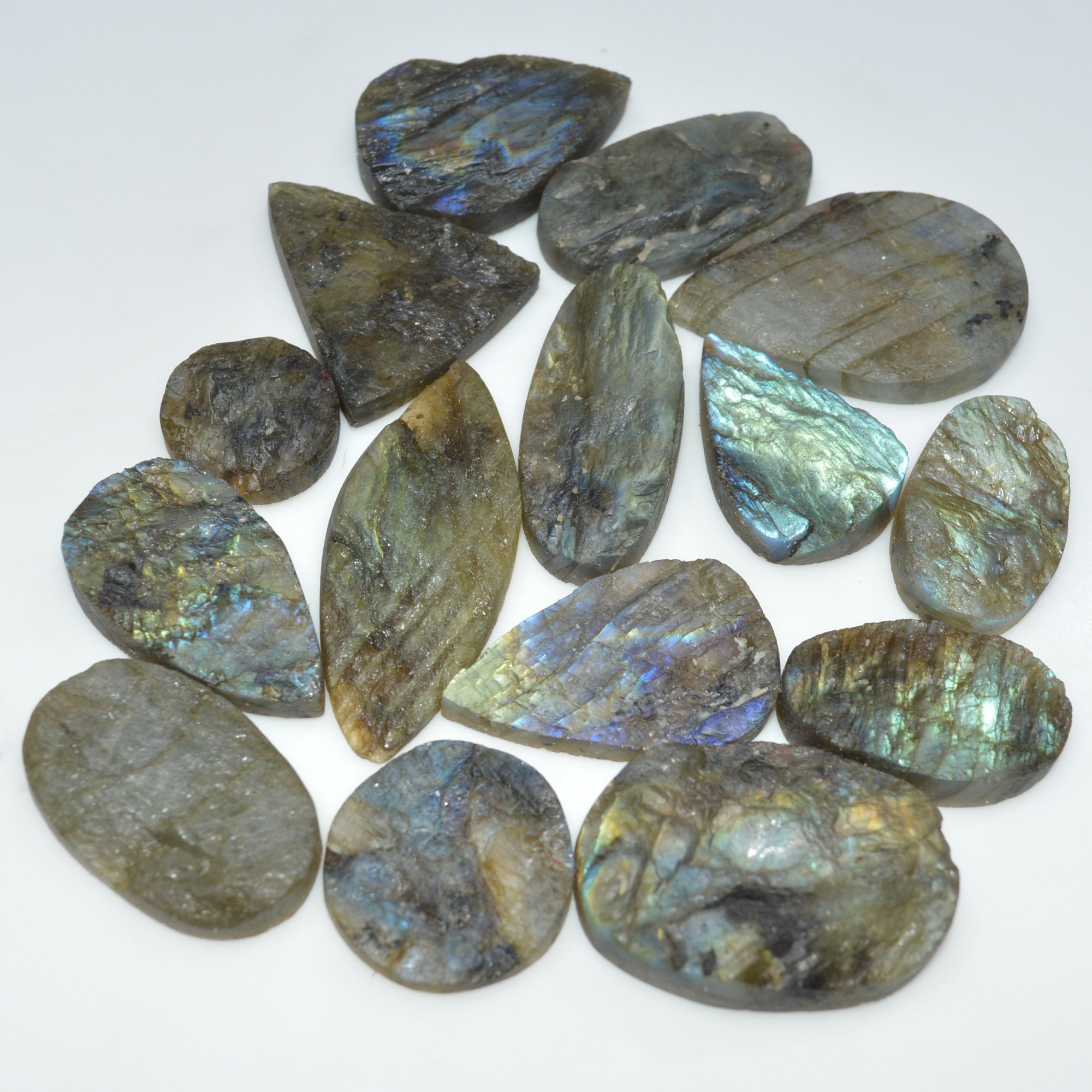 15 Pcs 653 Cts Natural Labradorite Druzy Loose Gemstone Lot Craft Supplies For Silver Jewelry Making For Women 50x20 19x19mm 17063