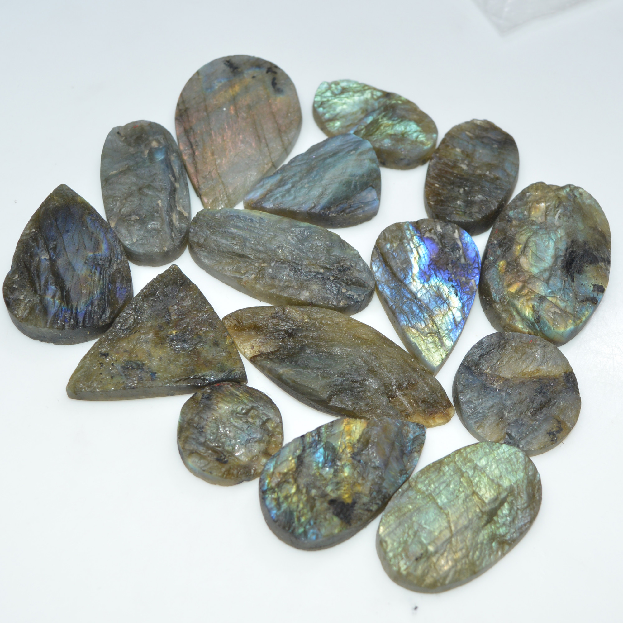15 Pcs 653 Cts Natural Labradorite Druzy Loose Gemstone Lot Craft Supplies For Silver Jewelry Making For Women 50x20 19x19mm 17063