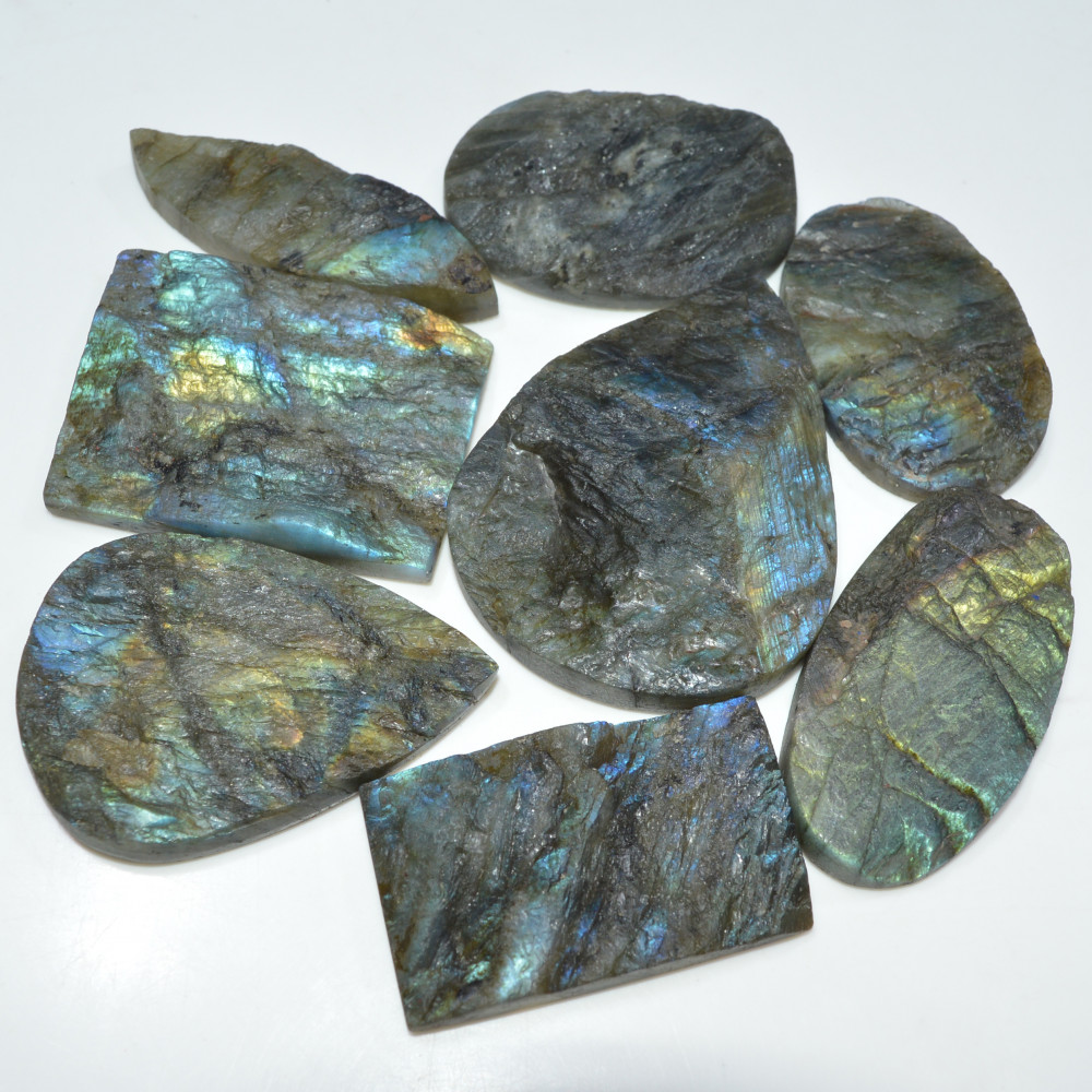 Image of 8 Pcs 1157 Cts Natural Labradorite Druzy Loose Gemstone Lot Craft Supplies For Silver Jewelry Making For Women 64x47 47x30mm #17066