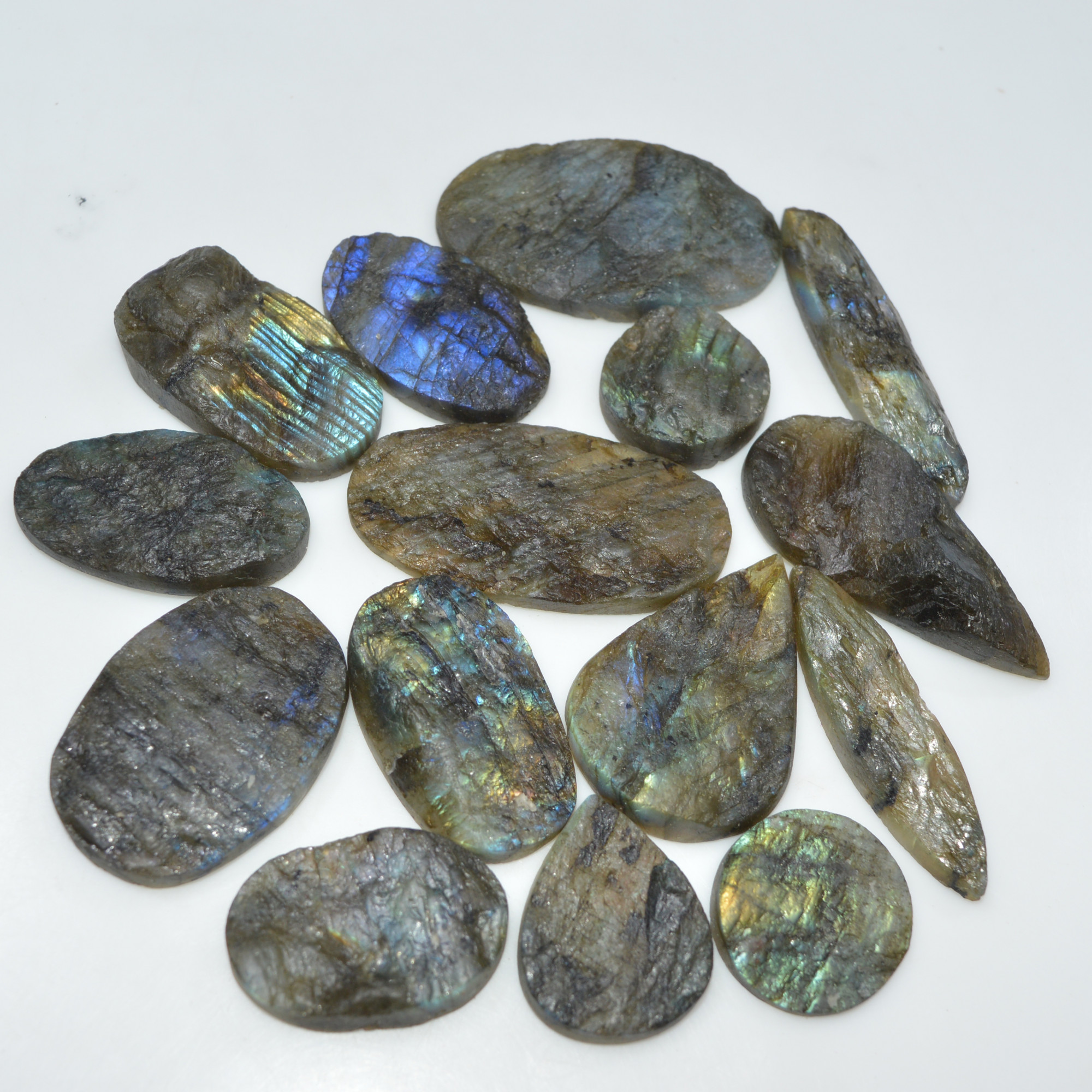 15 Pcs 582 Cts Natural Labradorite Druzy Loose Gemstone Lot Craft Supplies For Silver Jewelry Making For Women 44x20 20x20mm 17067