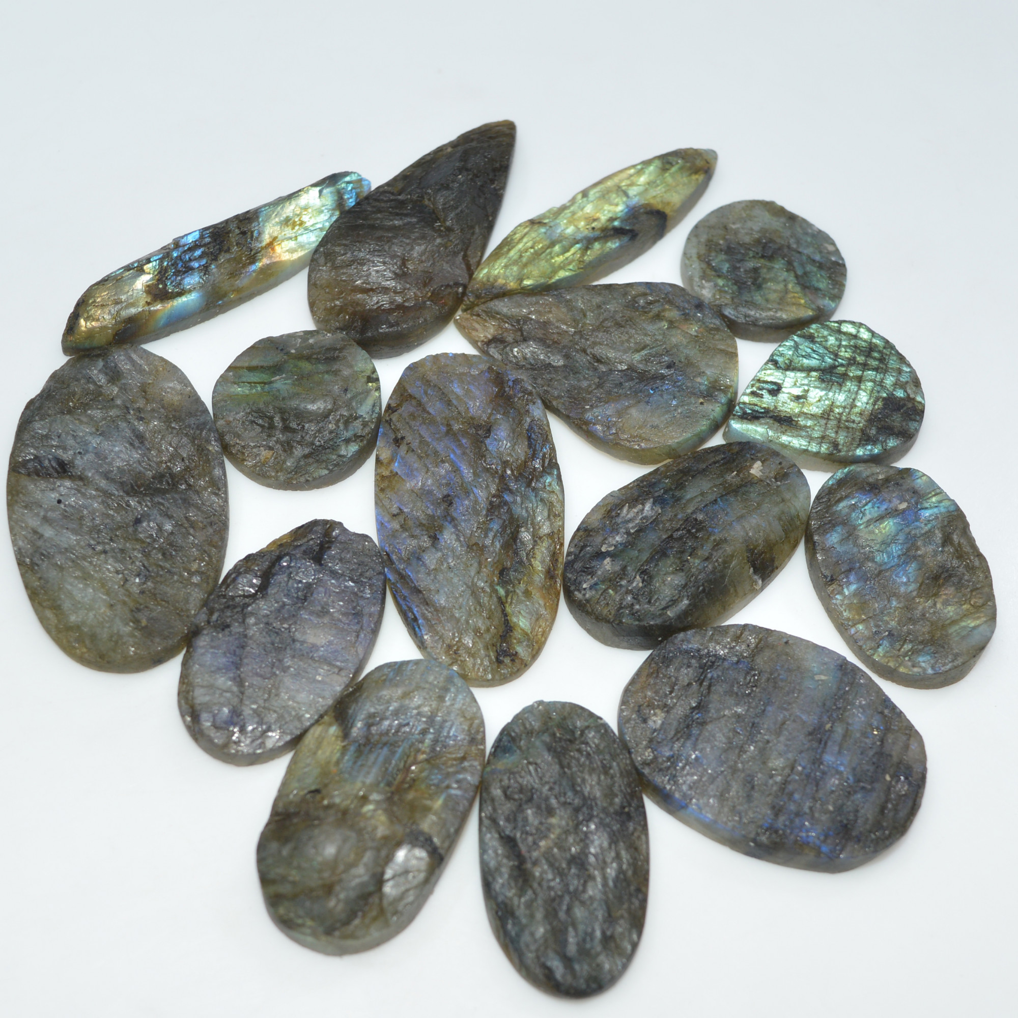 15 Pcs 582 Cts Natural Labradorite Druzy Loose Gemstone Lot Craft Supplies For Silver Jewelry Making For Women 44x20 20x20mm 17067