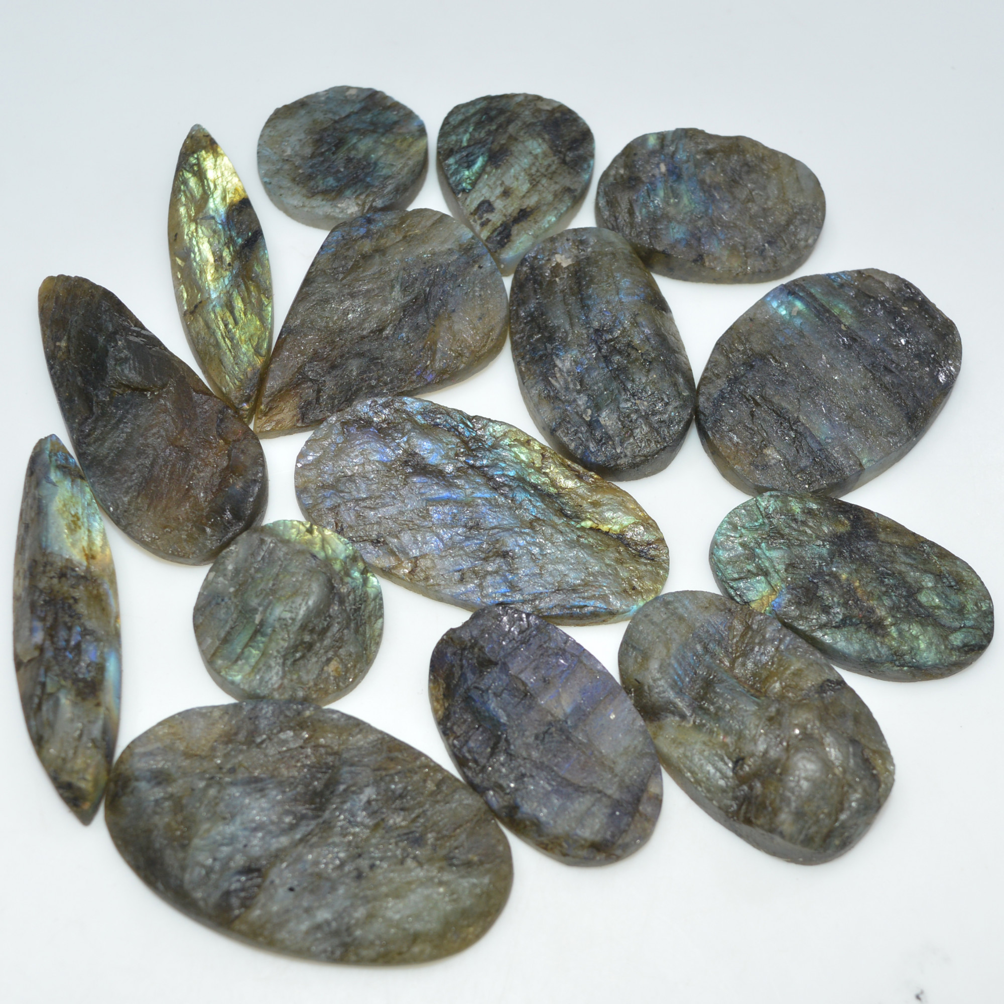 15 Pcs 582 Cts Natural Labradorite Druzy Loose Gemstone Lot Craft Supplies For Silver Jewelry Making For Women 44x20 20x20mm 17067