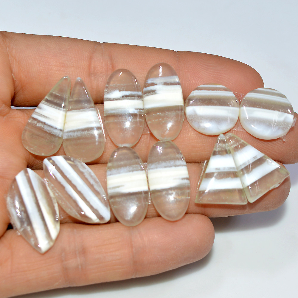 6 Pairs 113 Cts Natural White Agate Cabochon Gemstone Pair Lot Dangle Drop Silver Earrings Making Pairs For Women 23x10 14x11mm 17069